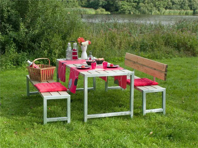 Plus Planken-Garnitur 3-teilig mit 1 Rückenlehne, Kiefer / Fichte