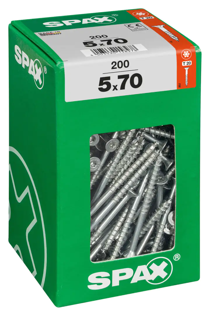 Spax Universalschrauben 5.0 x 70 mm TX 20 Senkkopf - 200 Stk. Spax Universalschrauben 5.0 x 70 mm TX 20 Senkkopf - 200 Stk.