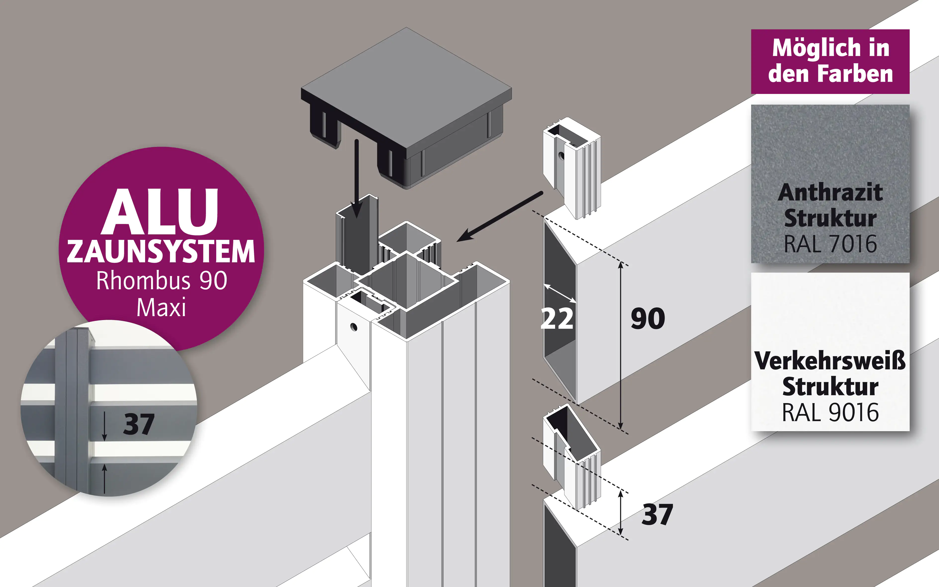 Ambiente Alu-Zaun Rhombus 90 MAXI B x H: 120 cm x 180 cm 22 mm stark