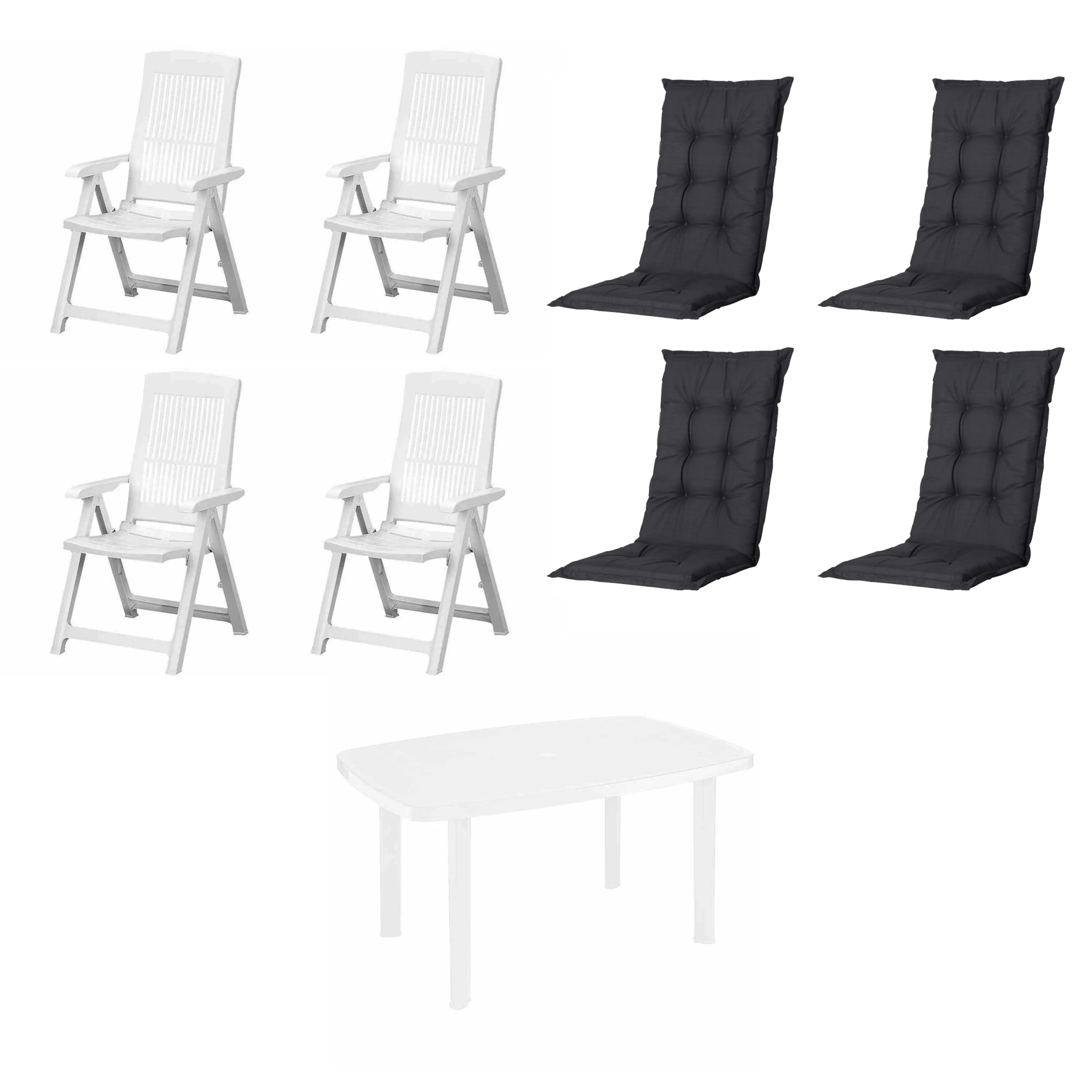 Progarden Garten-Essgruppe Tampa + Faro 4 Personen Kunststoff weiß/schwarz