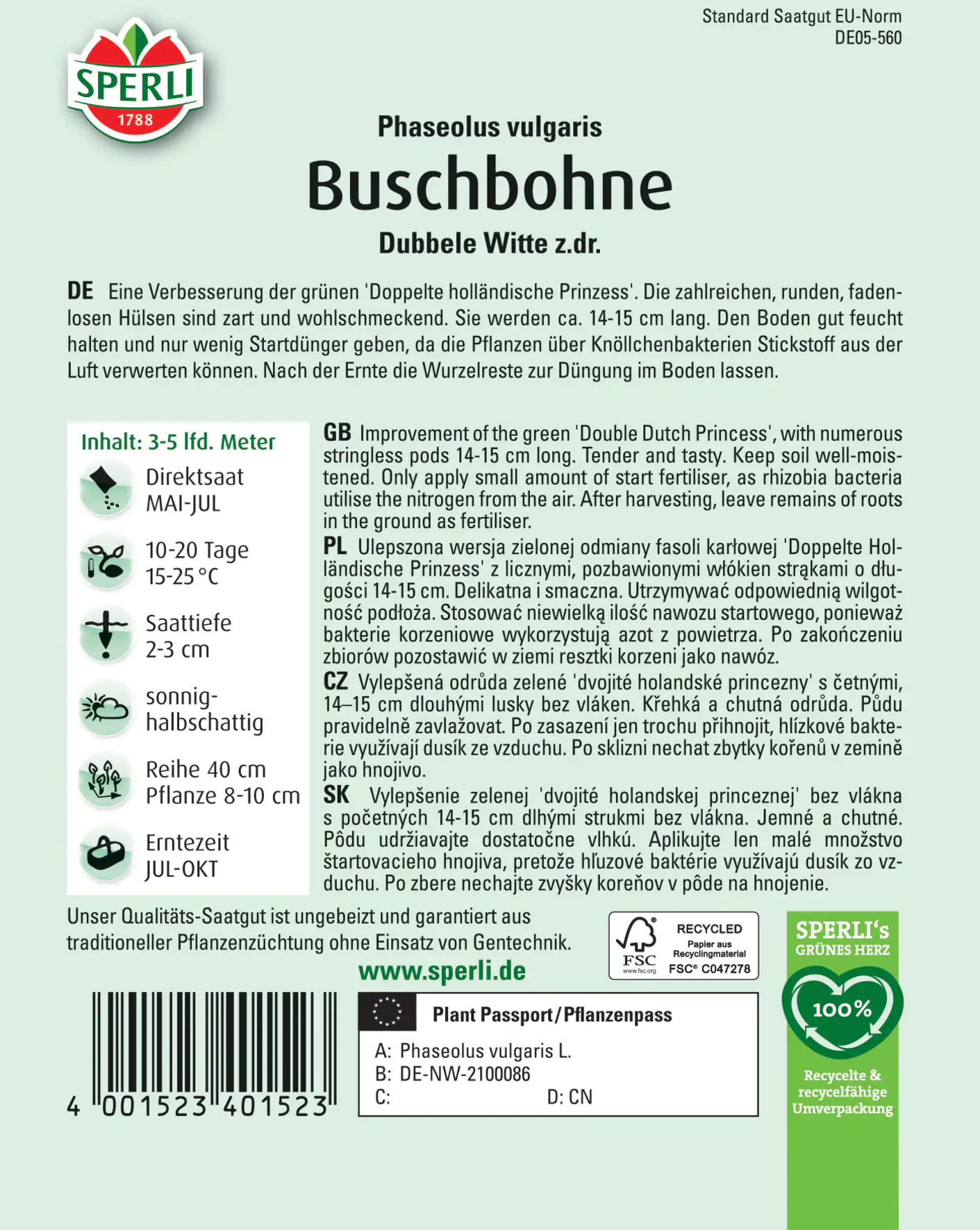 Sperli Buschbohne Dubbele Witte z.dr. Sperli Buschbohne Dubbele Witte z.dr.