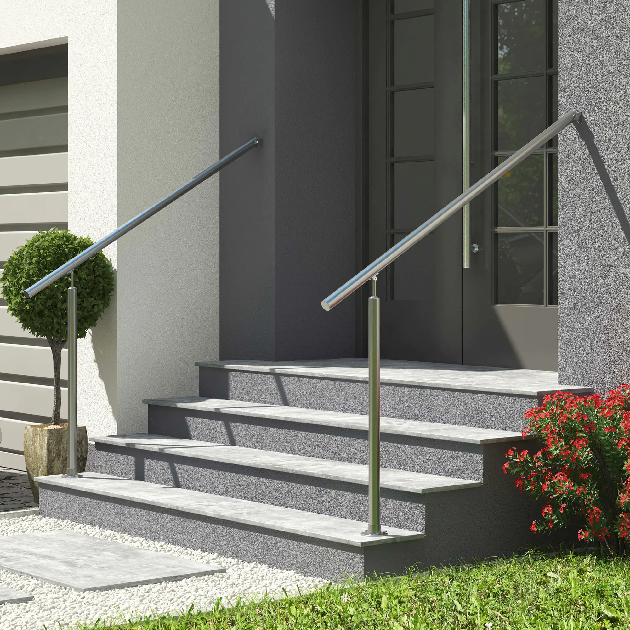 Dolle Einganggeländer Edelstahl mit einem Pfosten für Bodenmontage