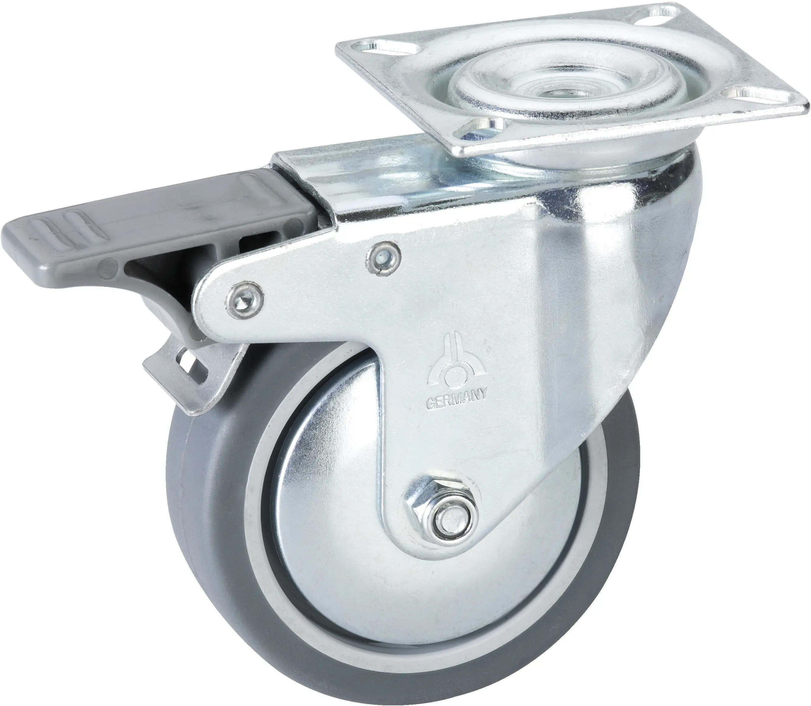 Lenkrolle mit Platte und Totalfeststeller 100 x 25 mm, Tragkr. 55 kg