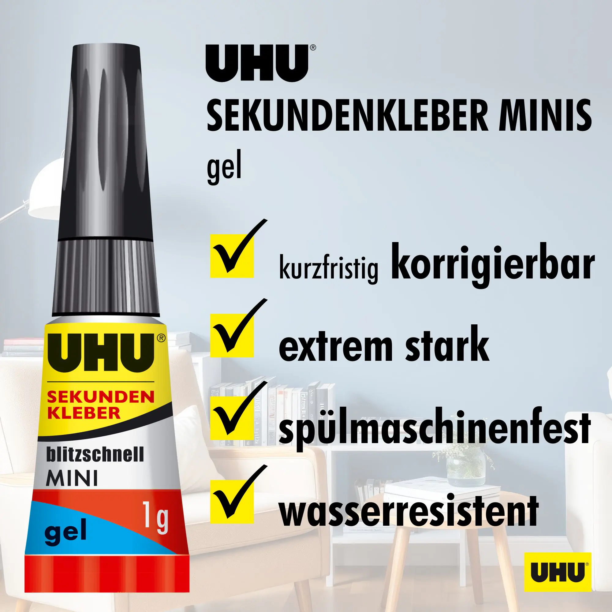 UHU Sekundenkleber blitzschnell Minis 3 x 1 g gel 3 g (3 x 1 g), in der praktischen Box