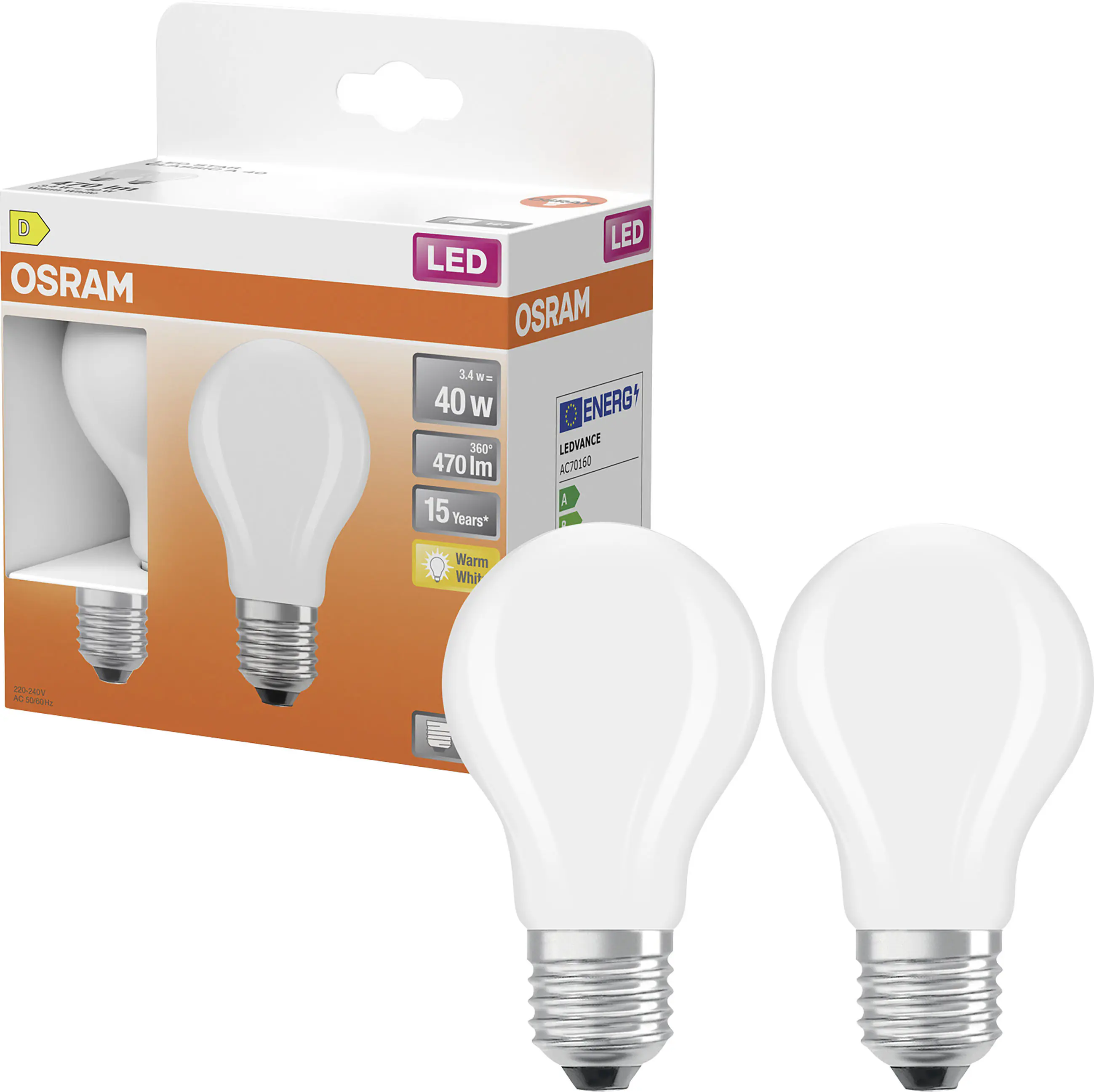 Osram LED Leuchtmittel E27 2er Pack Star Classic 3,4W matt warmweiß