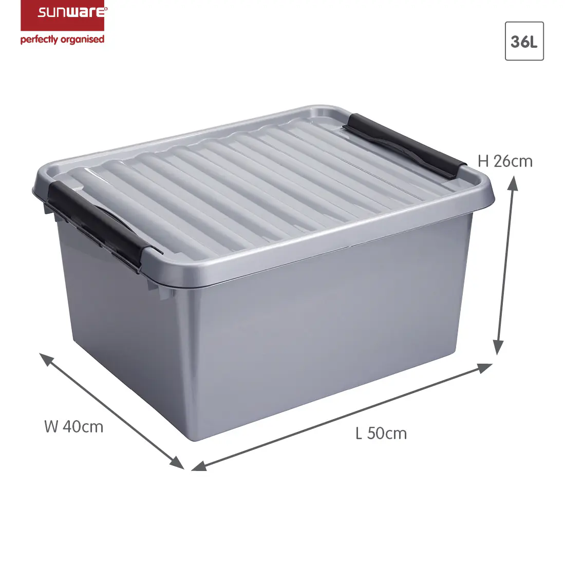 Sunware Aufbewahrungsbox Q-line 36L metallfarbig schwarz 50 x 40 x 26 cm