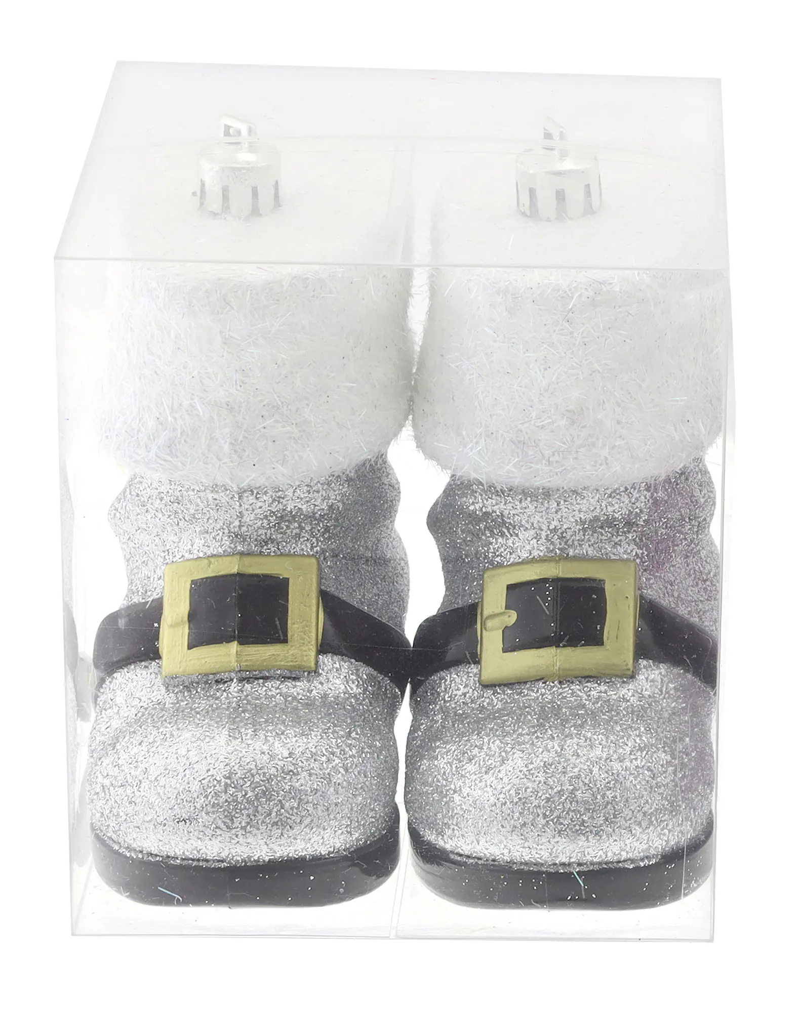 Dekofigur Stiefel aus Kunststoff 9 cm silber weiß 2 Stück