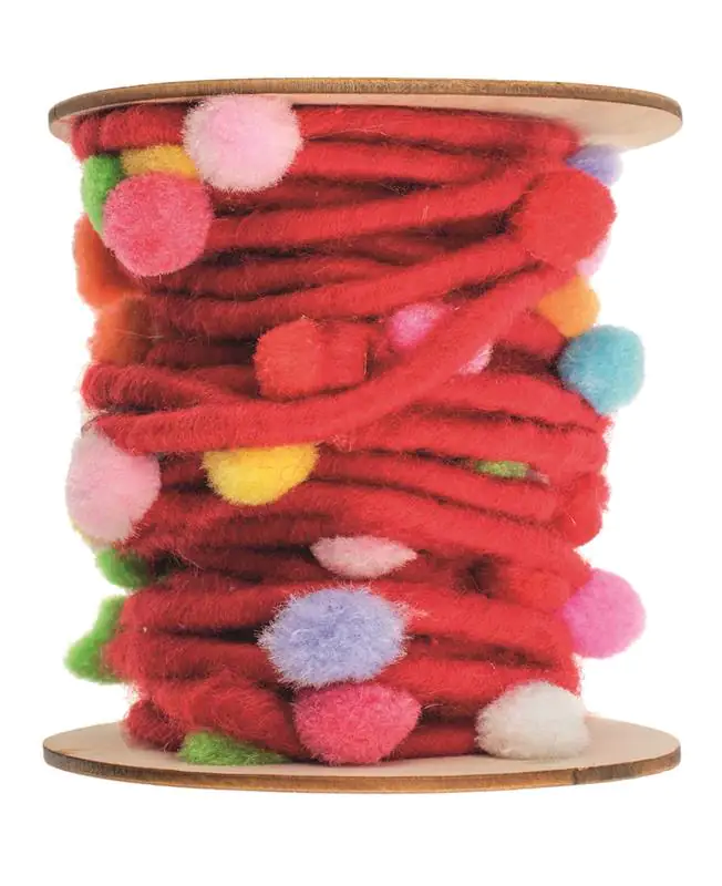 Filzkordel mit Pompons, rot 5M/Rolle