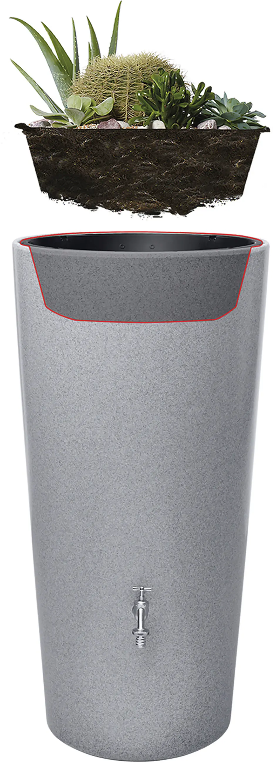 Garantia Regentonne Stone 2in1 rund inkl. Pflanzschale 210 L silber