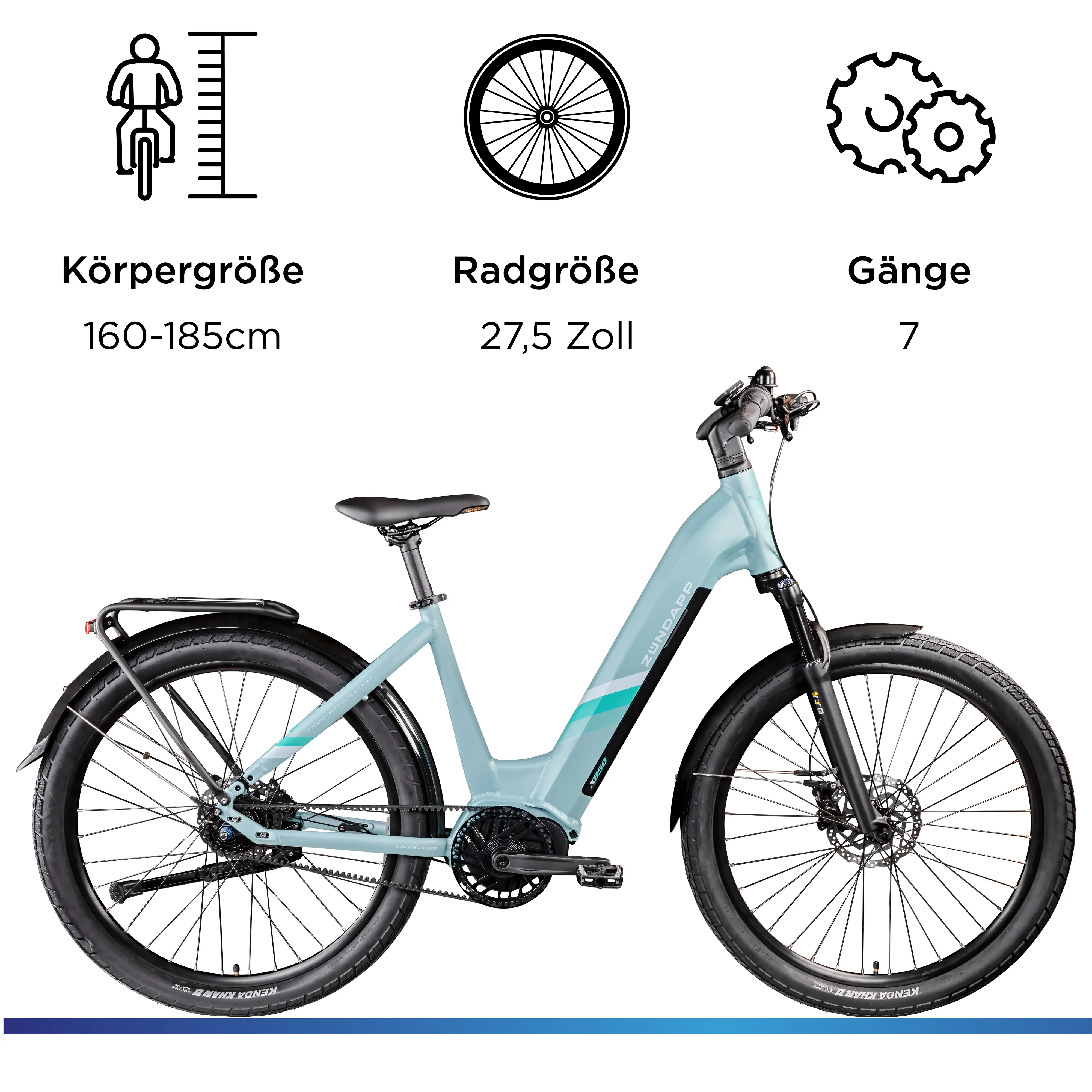 Zündapp E-Bike Trekking X850 Tiefeinsteiger 27,5 Zoll 7-Gang 550 Wh seeblau 