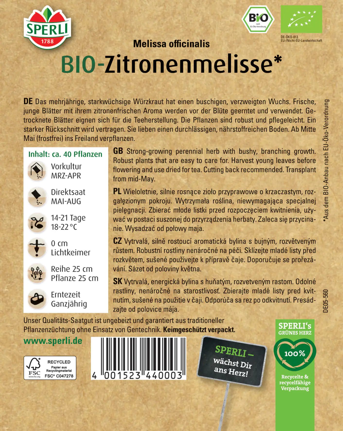 Sperli BIO Zitronenmelisse Sperli BIO Zitronenmelisse