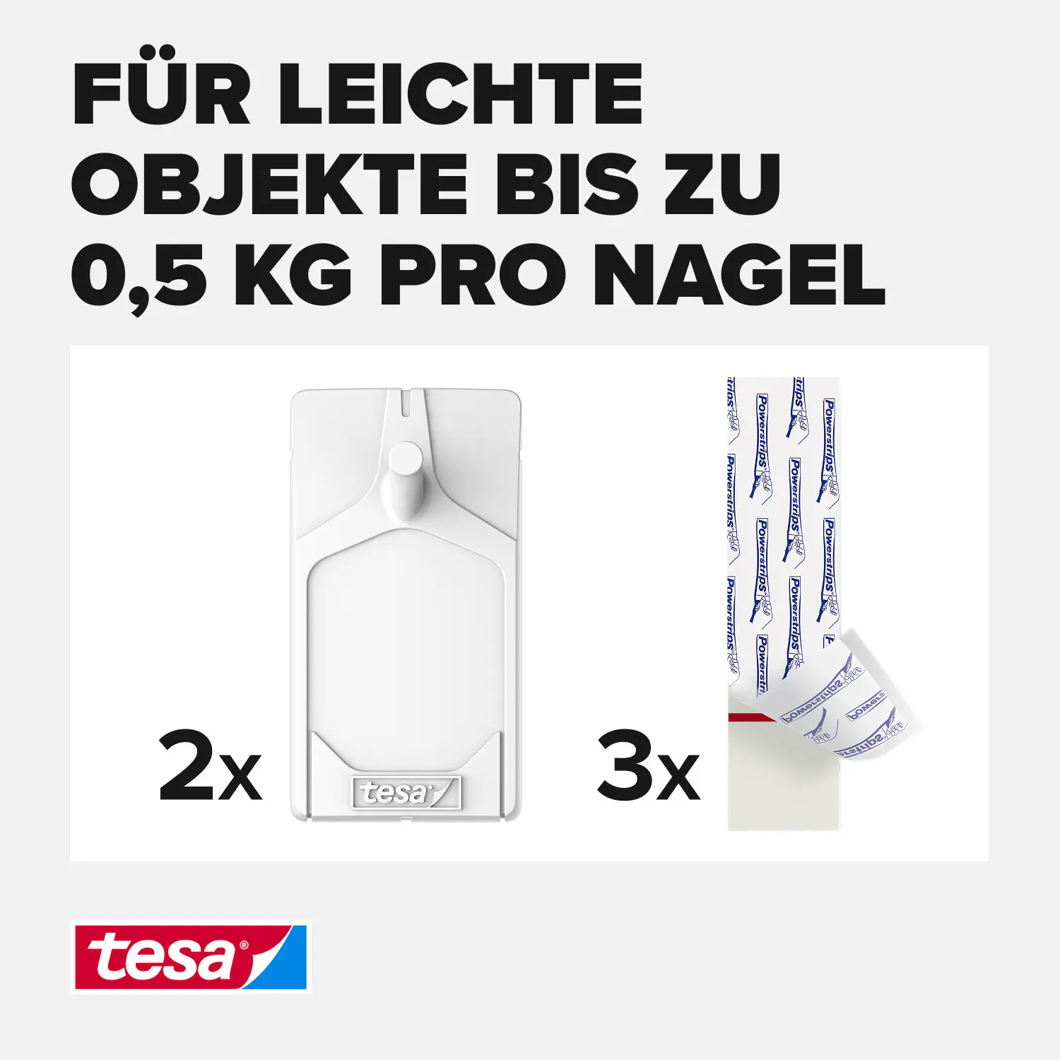 tesa Klebenagel Traglast 500 g, 2 Stück