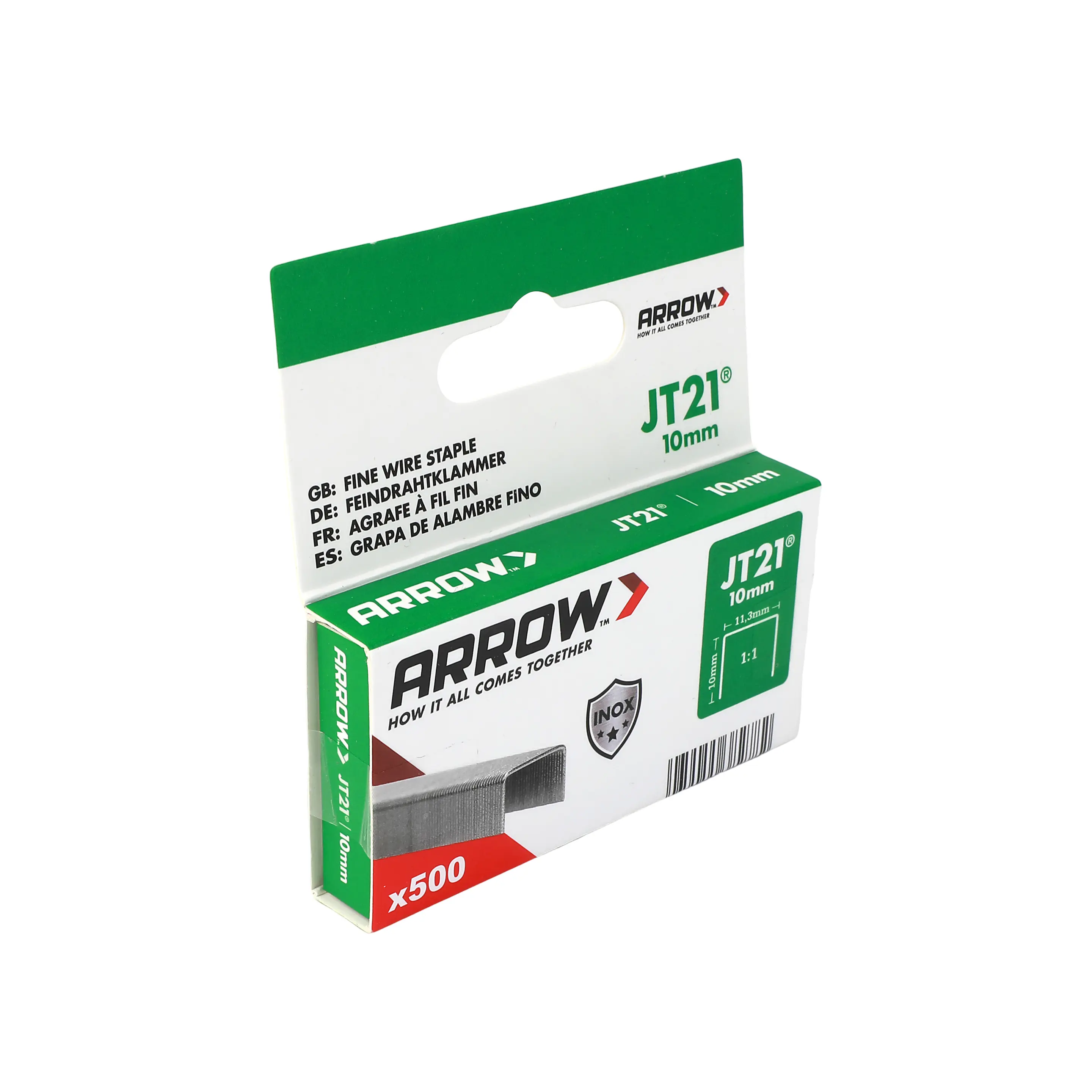 Arrow Tackerklammer Feindraht JT21 10 mm V2A 500 Stück