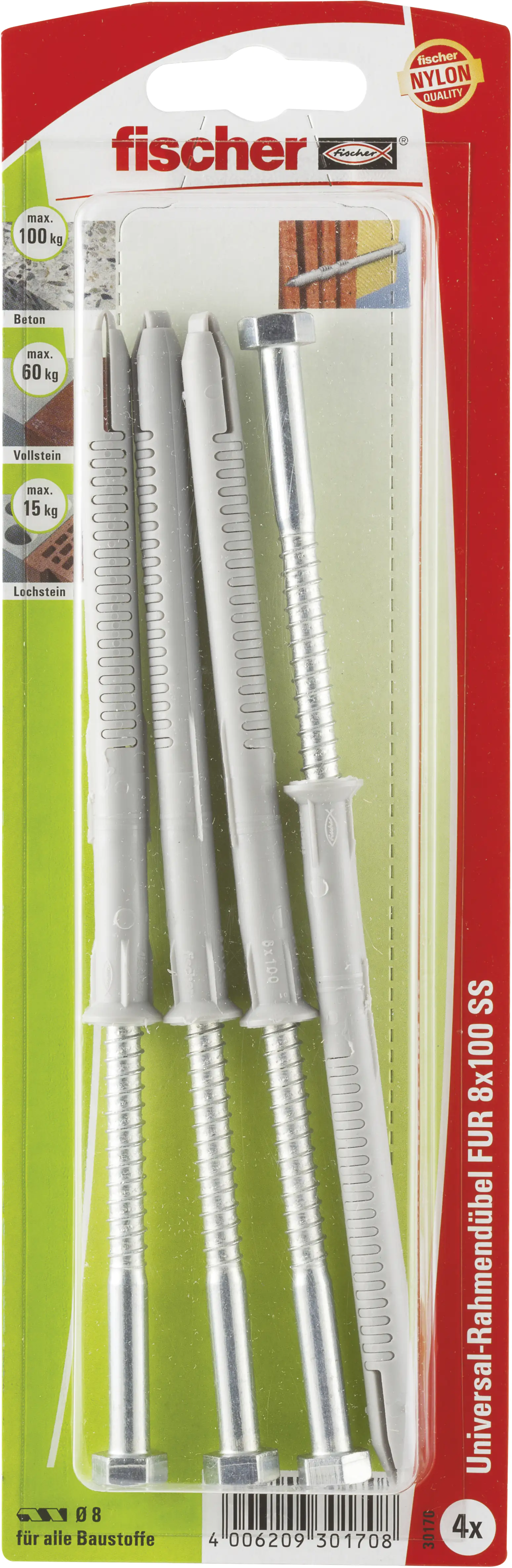 4006209301708 Fischer Langschaftdübel FUR 8.0 x 100 mm - 4 Stück