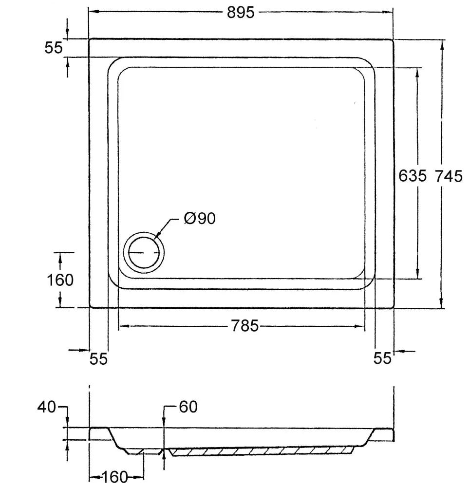 Ottofond Duschwanne Samos 90 x 75 x 6 cm, weiß
