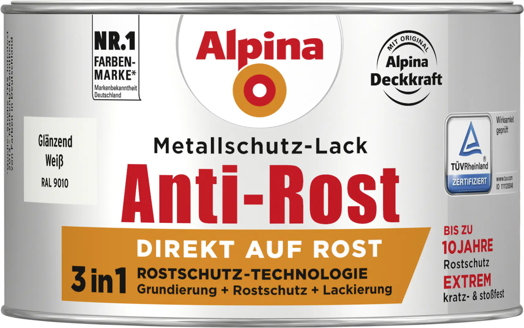 Alpina Metallschutz-Lack Anti-Rost 300 ml weiß glänzend