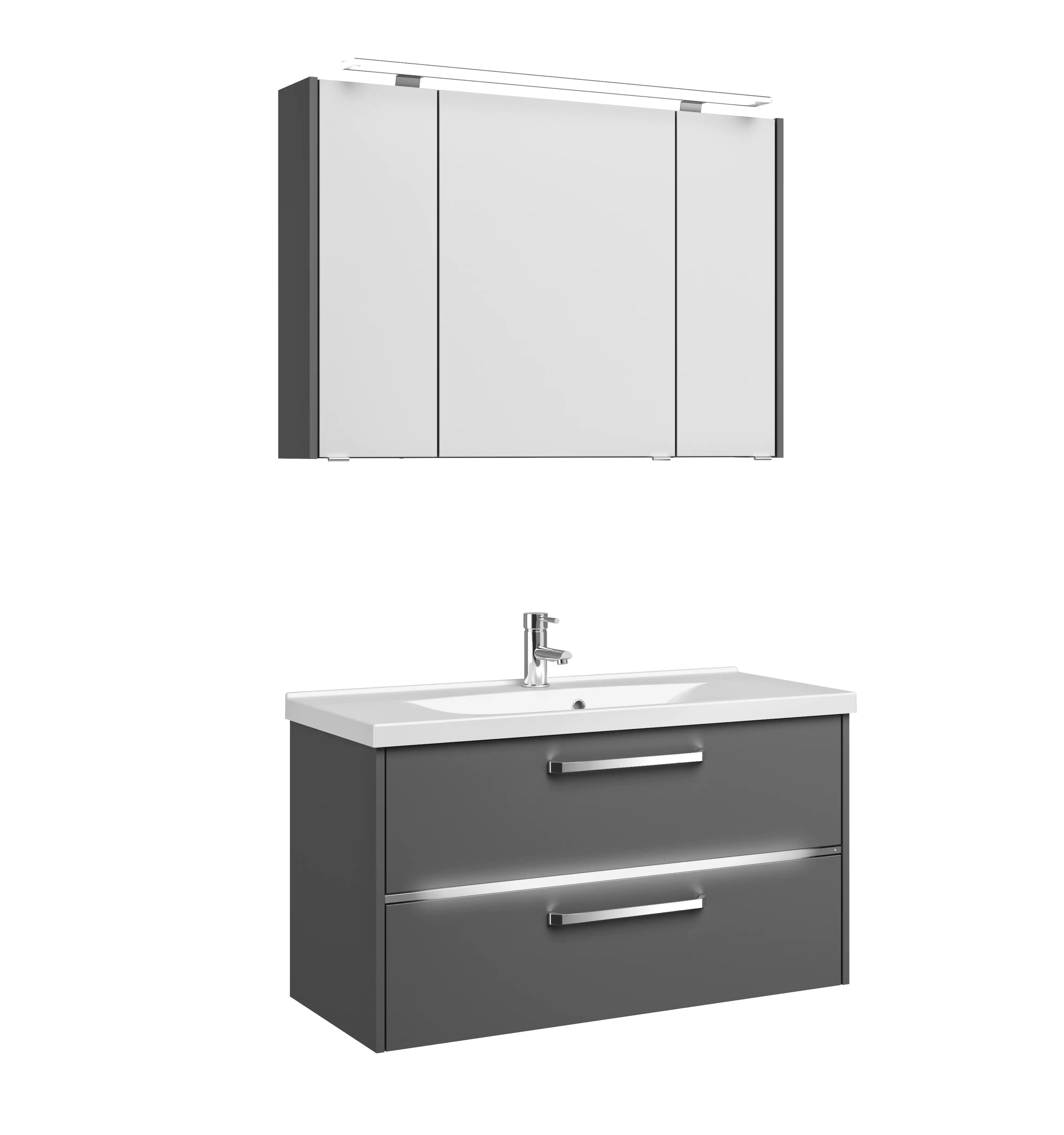Primaster Badmöbel-Set Berlin grau 105 cm LED-Leuchten, Mineralgusswaschtisch