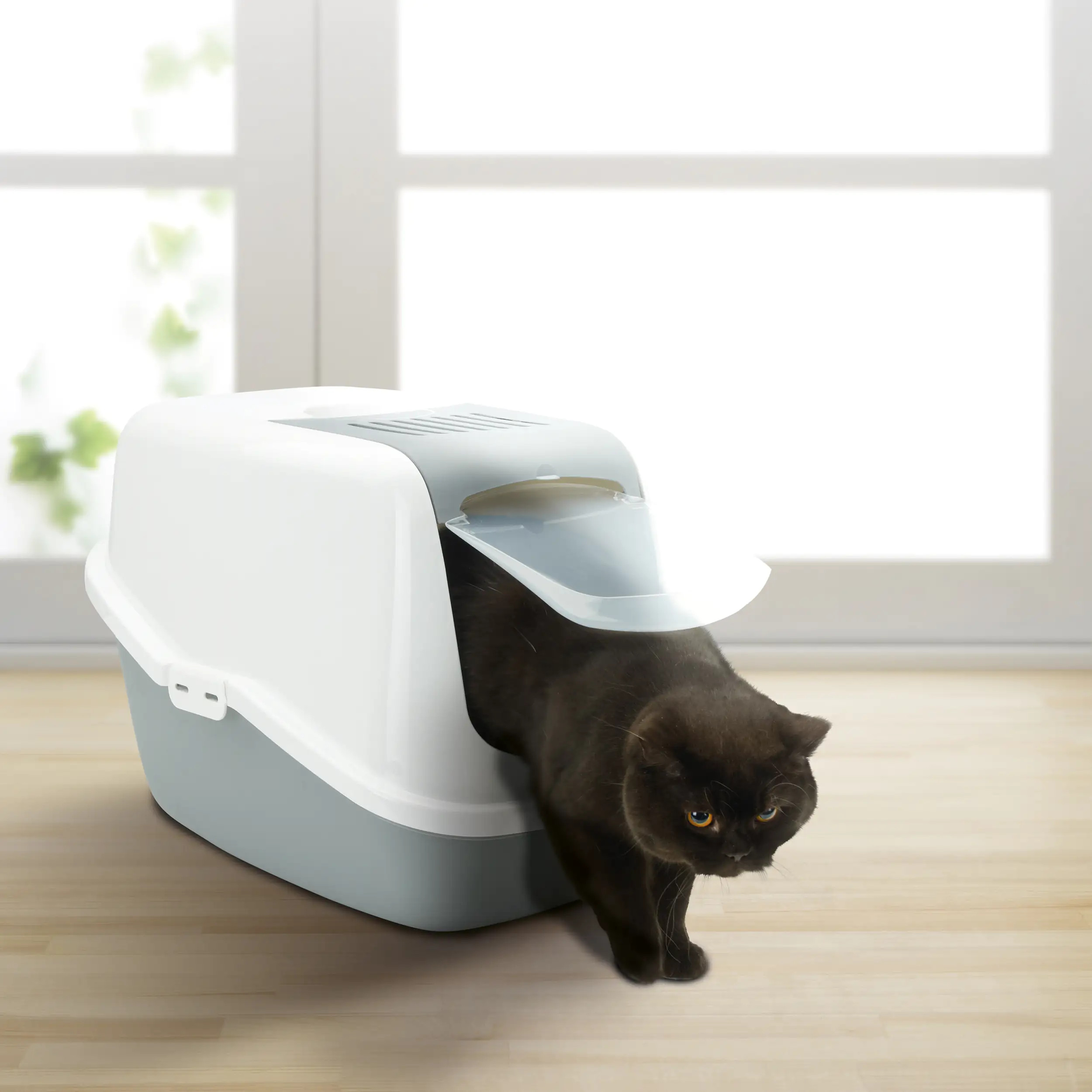 5411388022716_01 Nobby Katzentoilette Nestor grau mit Tür und Filter 56 x 39 x 38,5 cm