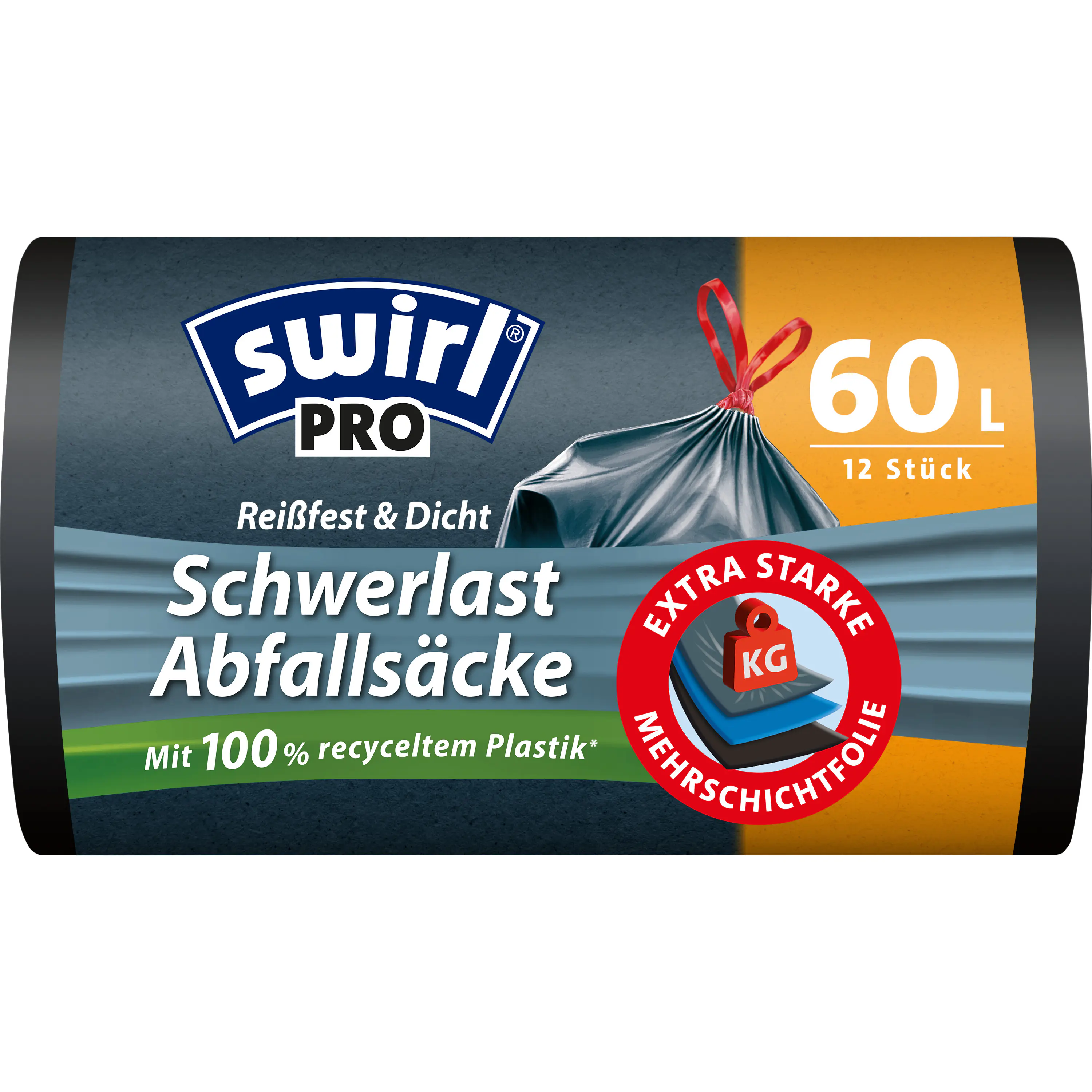 Swirl® 60 l Schwerlast-Säcke Profi mit Zugband Reißfest & Dicht