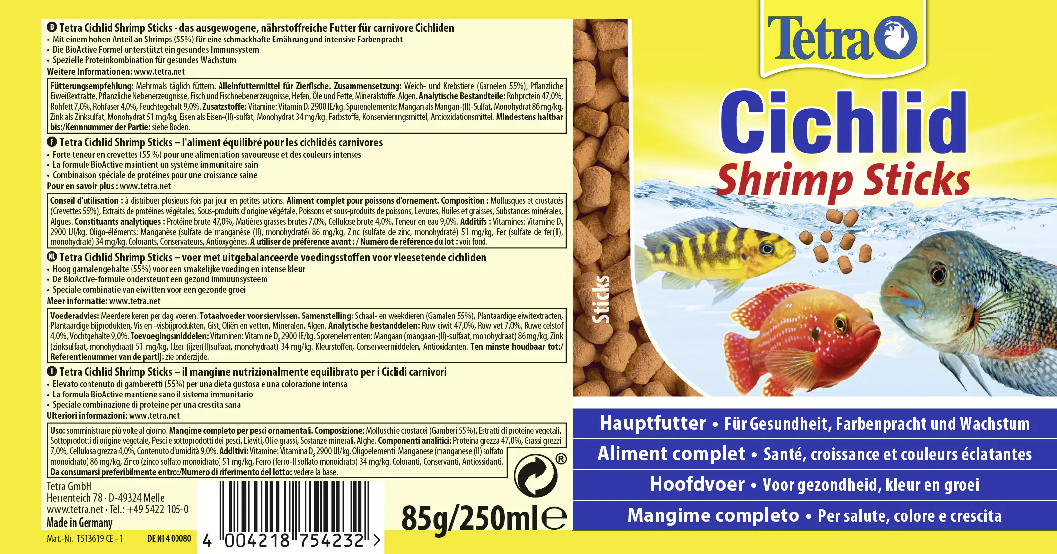 Tetra Cichlid ShrimpSticks 250 ml
