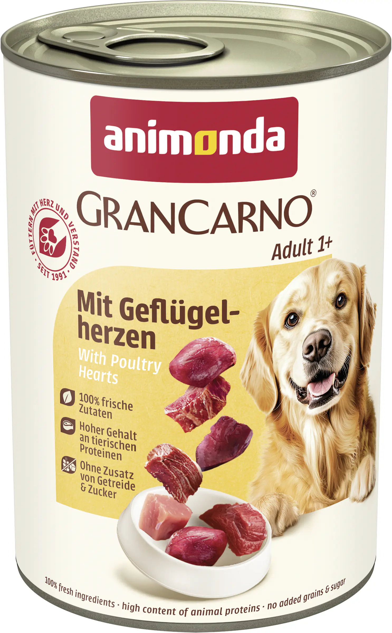 Animonda GranCarno Hundenassfutter Adult getreidefrei 400 g Geflügelherzen
