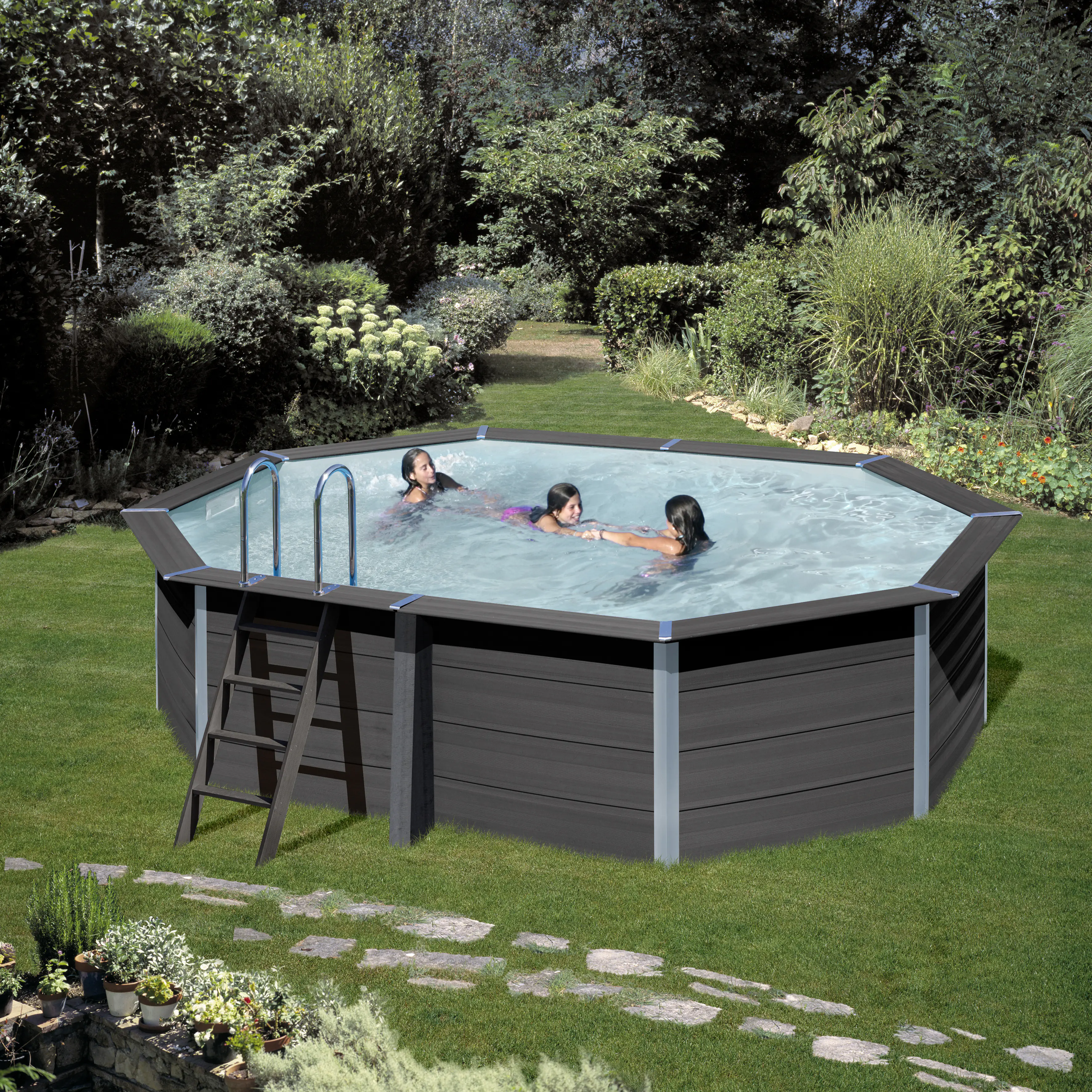 Gre Composite Pool oval grau 524 x 386 x 124 cm