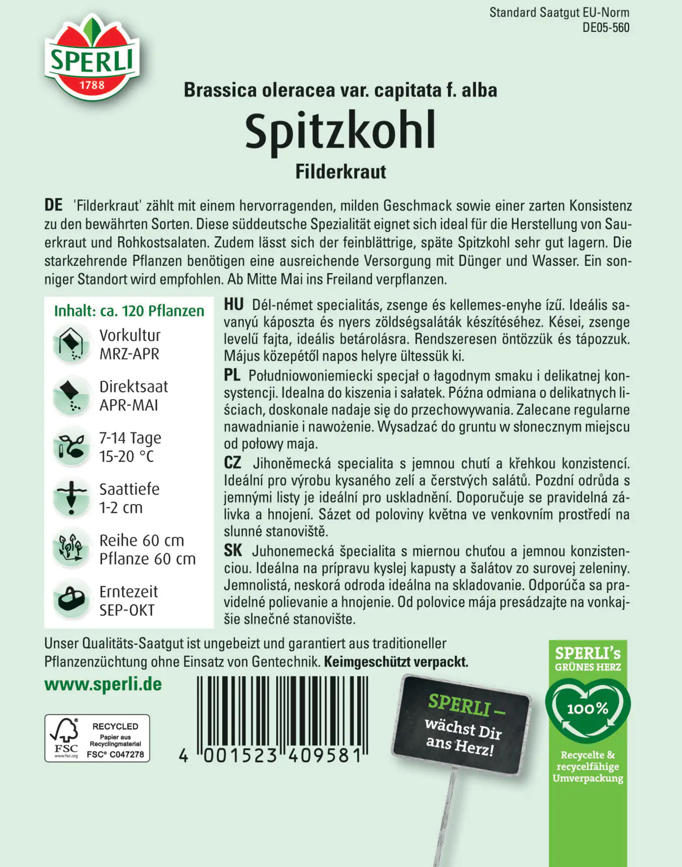 Sperli Spitzkohl Filderkraut