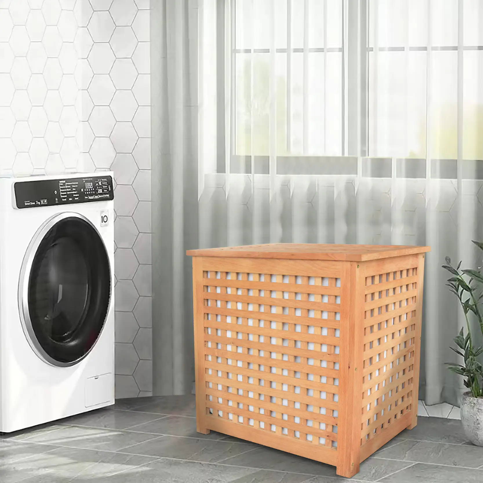 Primaster Wäschesammler natur Buche 55 x 37 x 52 cm Primaster Wäschesammler natur Buche 55 x 37 x 52 cm