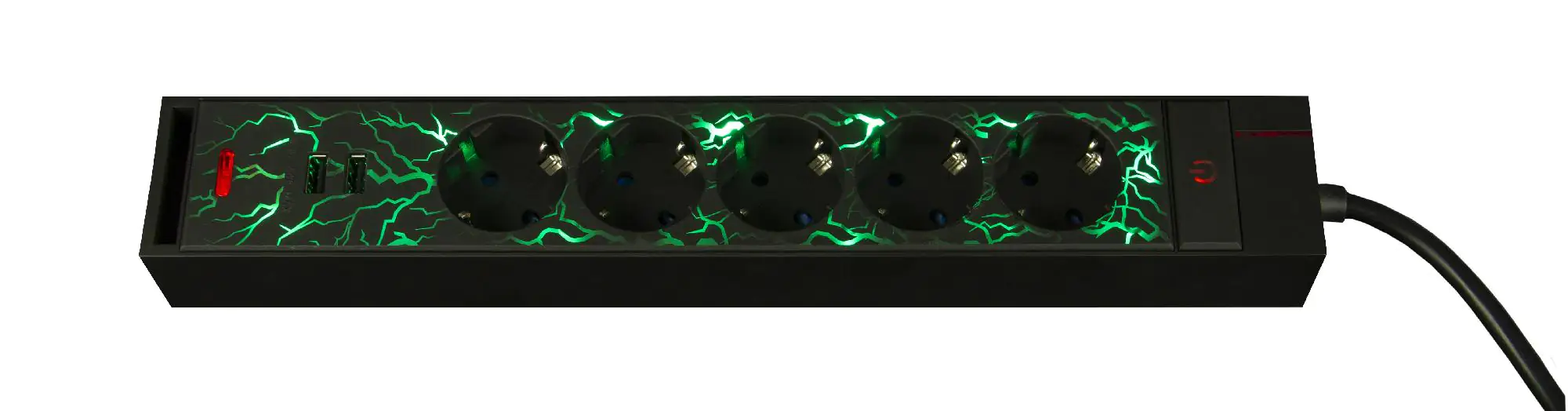 REV Gaming LED Steckdosenleiste 5fach 1,4 m mit 2 USB-Ports, Farbwechsel