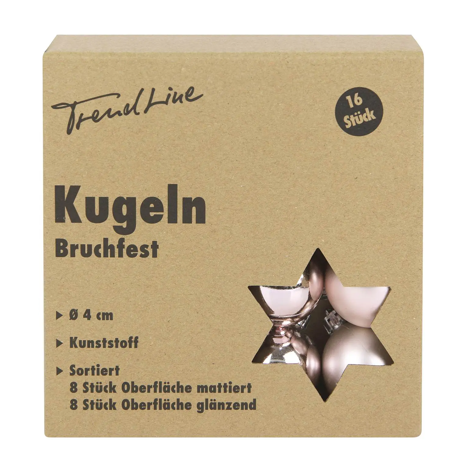 TrendLine Weihnachtskugeln bruchfest, langlebig Ø 4 cm rosé 16 Stück