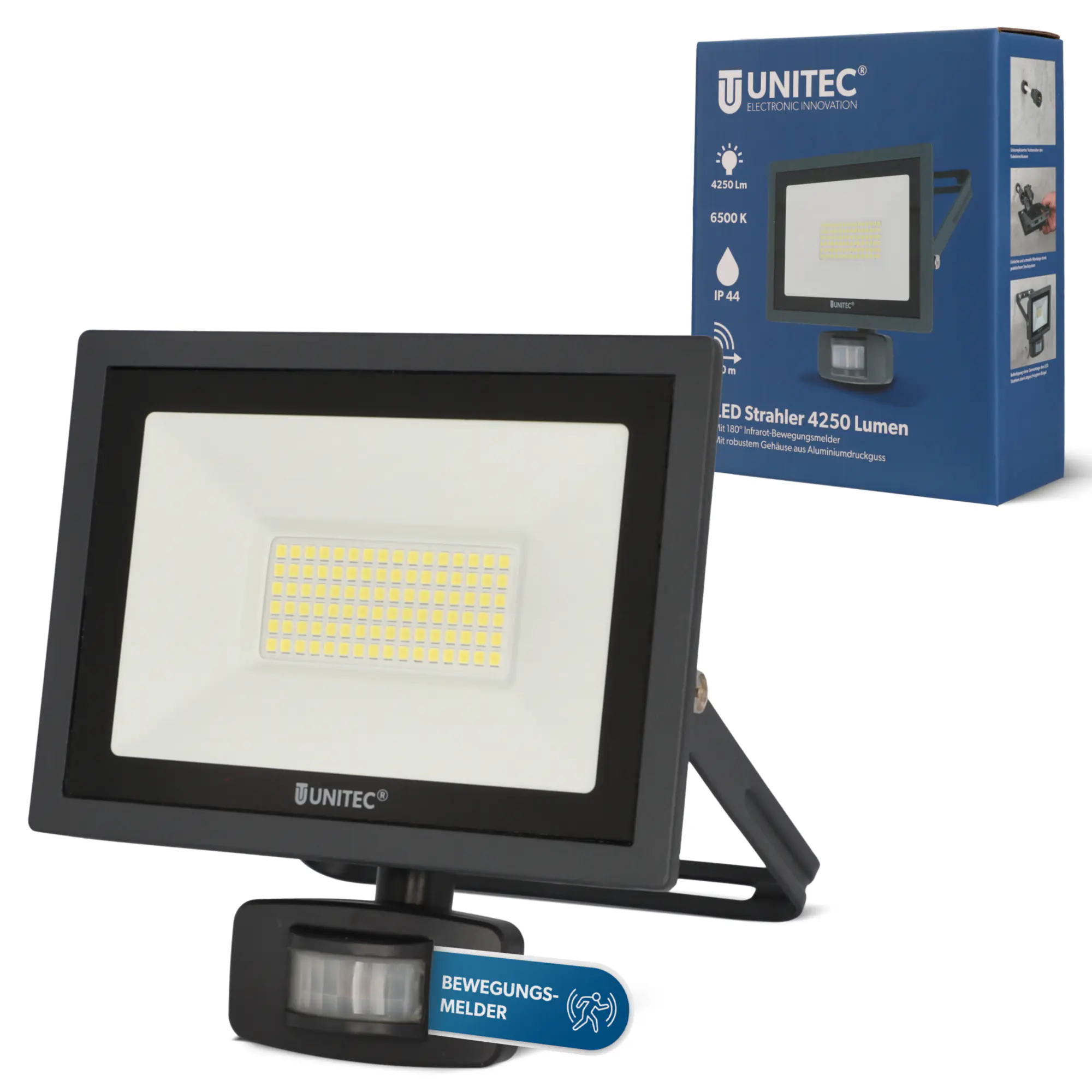 UniTec LED Strahler anthrazit mit Bewegungsmelder 35 W 4250 lm 