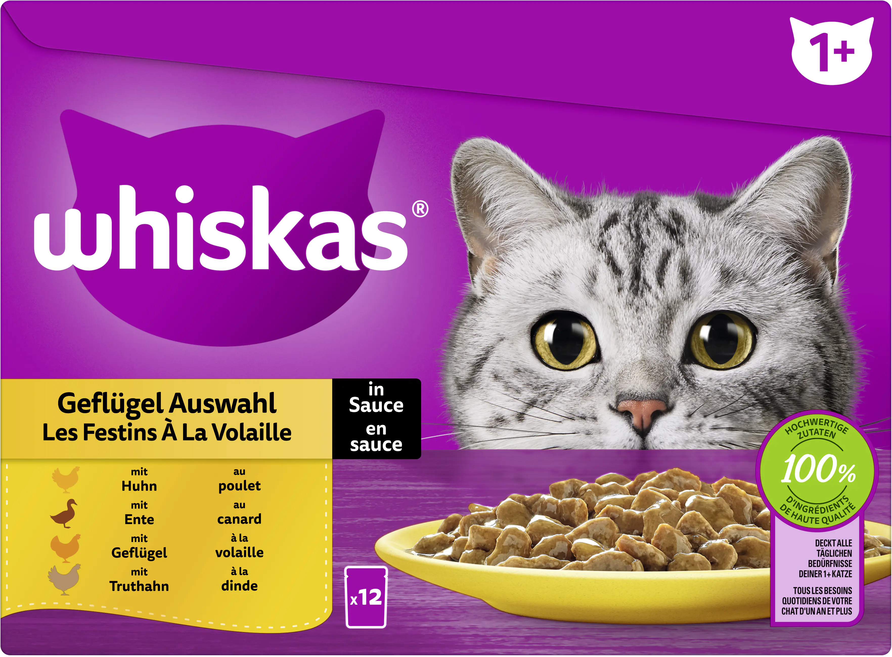Whiskas Multipack Geflügelauswahl in Sauce Katzenfutter 12 x 85 g