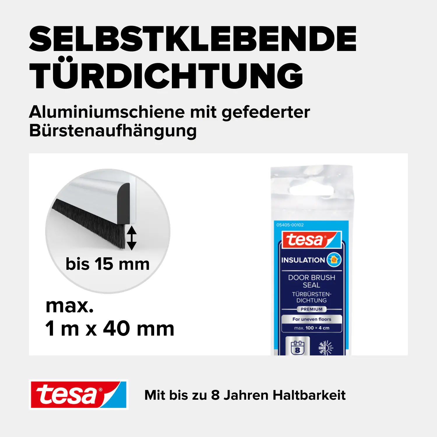 tesa Moll Türdichtschiene Comfort Alu, für unebene Böden, für Spalten bis 15 mm