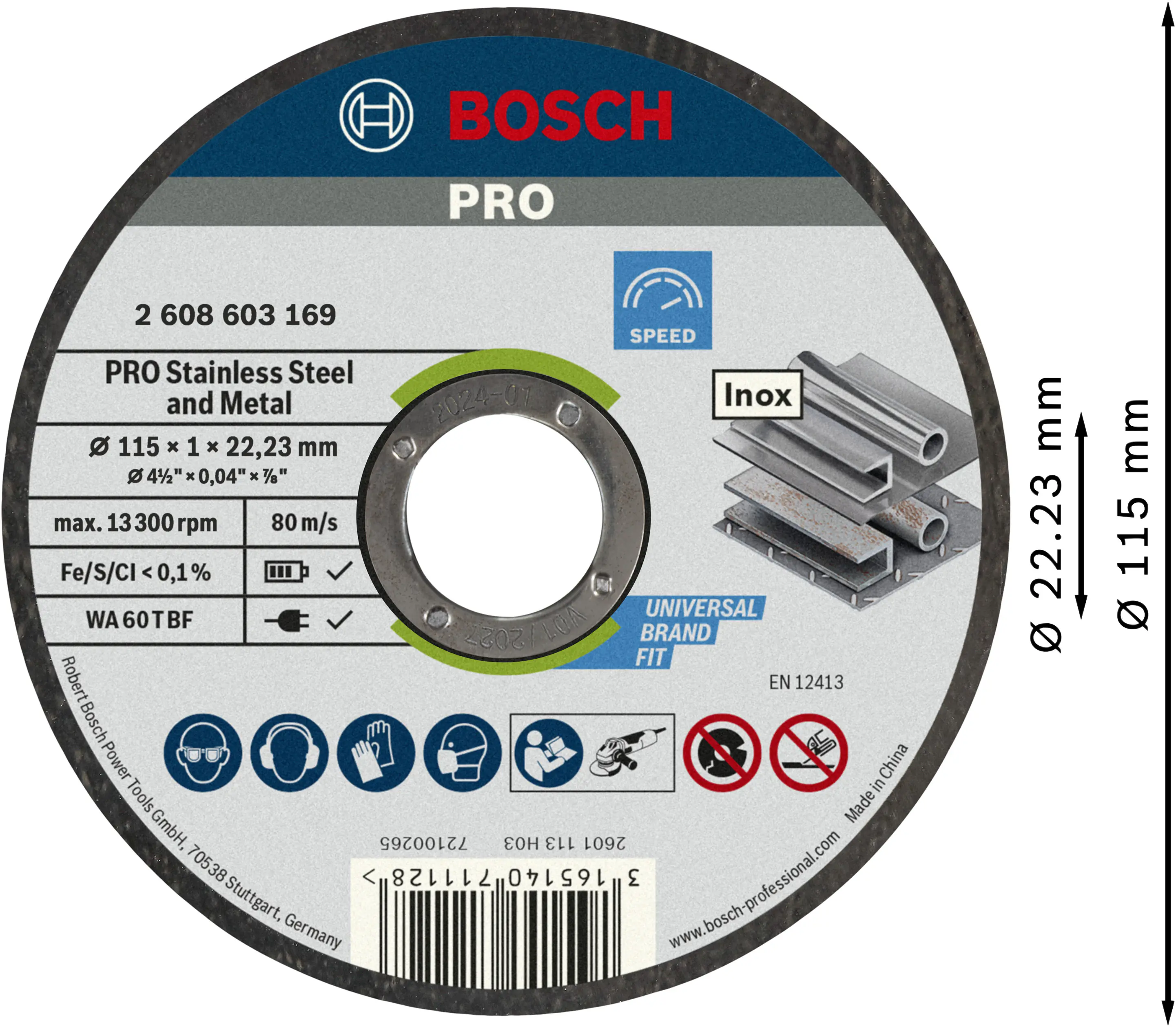 Bosch PRO Trennscheibe Stainless Steel and Metal 115 x 22,23 x 1  mm gerade 10-teilig Bosch PRO Trennscheibe Stainless Steel and Metal 115 x 22,23 x 1  mm gerade 10-teilig