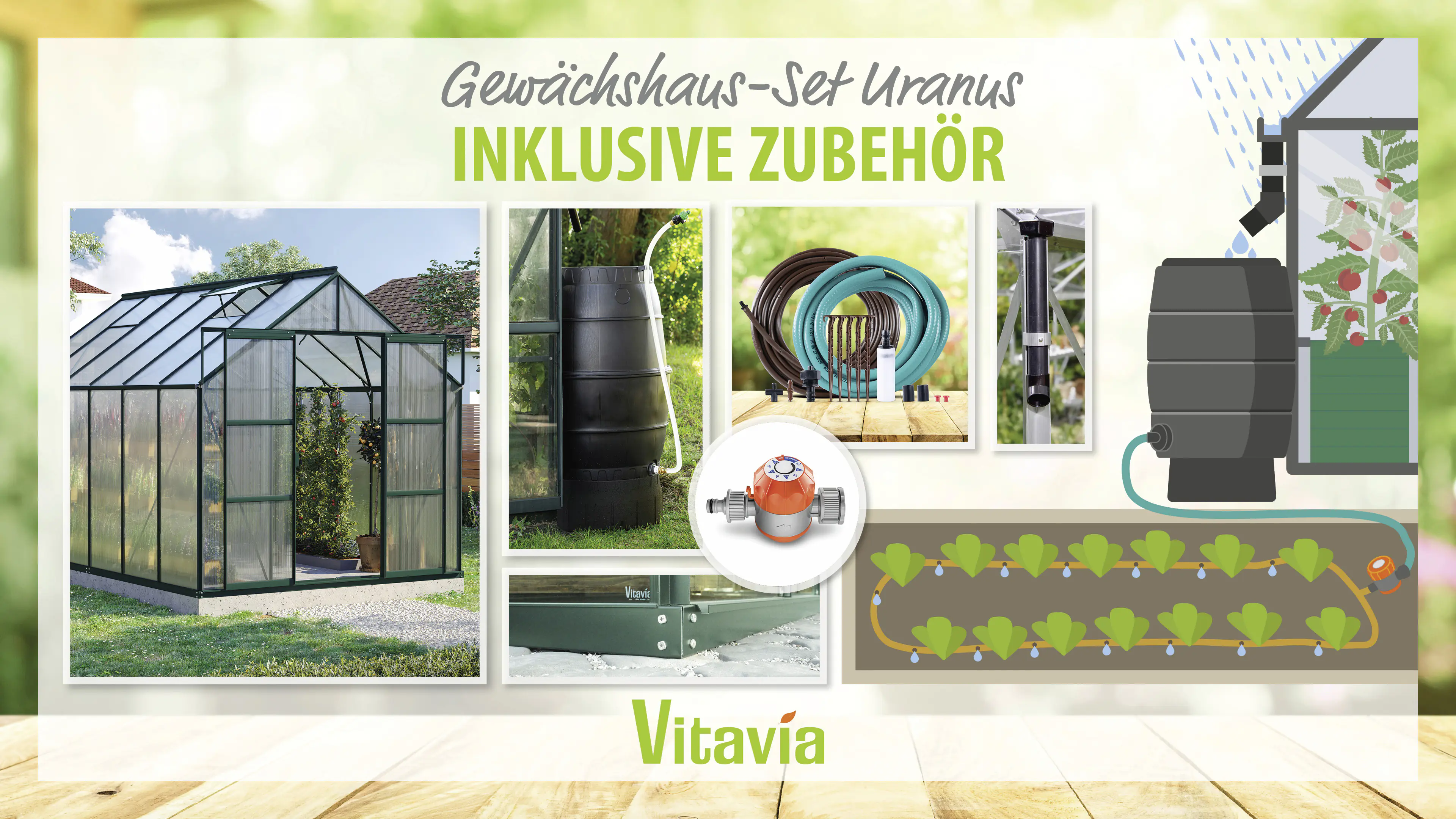 Vitavia Gewächshaus-Set Uranus 9900 HKP 4 mm smaragd 254 x 379 cm 