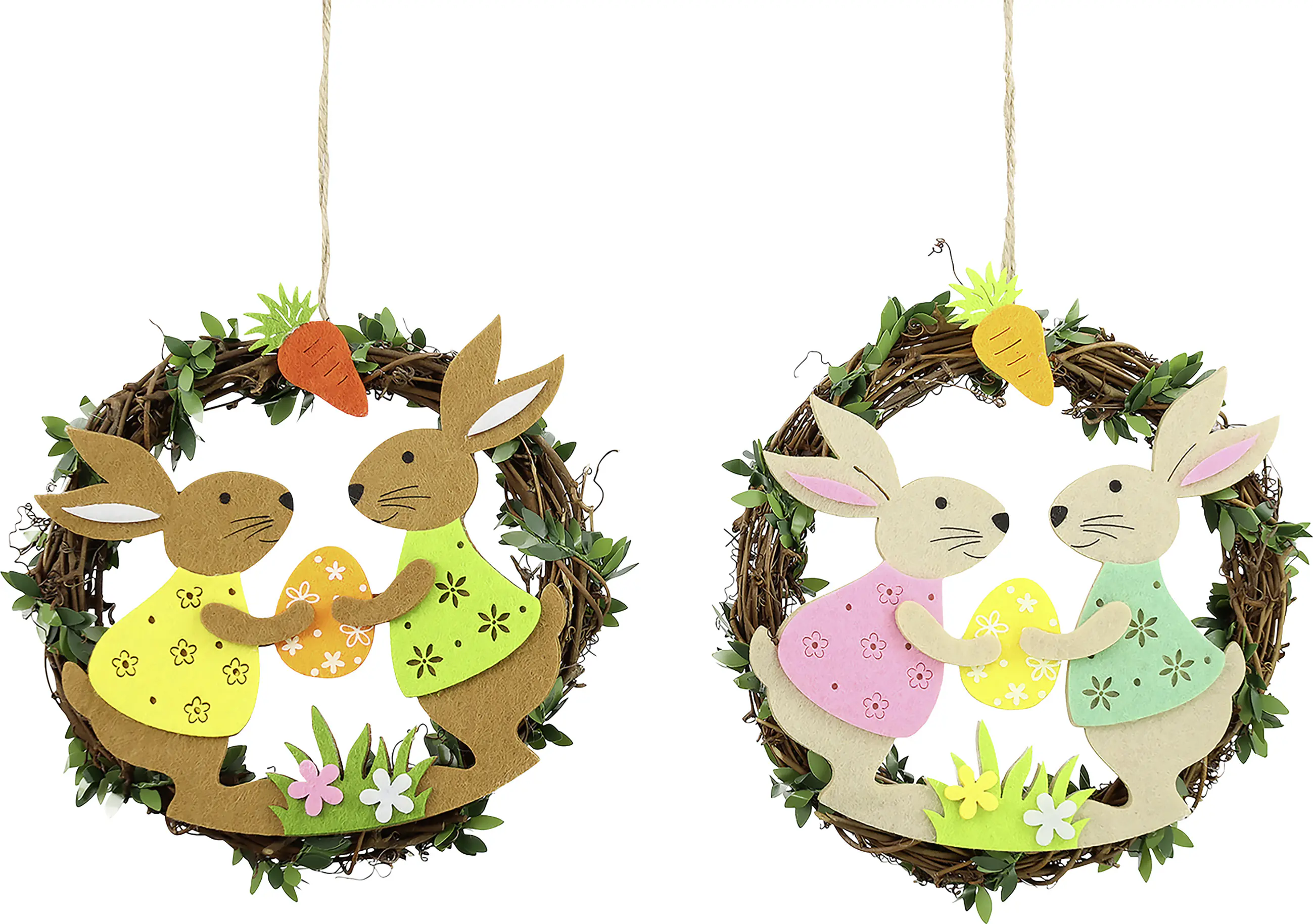 Osterkranz Hasen Rattan Filz zum Hängen 18 x 4 cm braun bunt