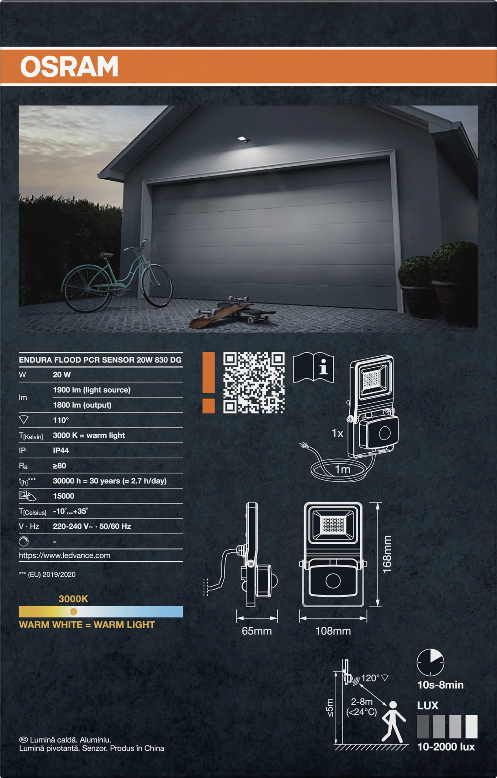 Osram Außenleuchte Endura Flood Bewegungsmelder 20W PCR dunkelgrau warmweiß
