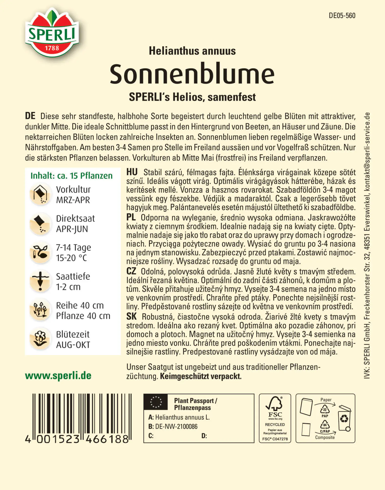 Sperli Sonnenblume SPERLI's Helios
