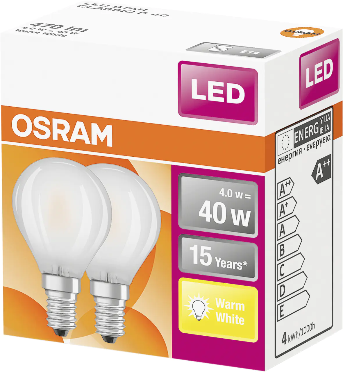Osram LED Leuchtmittel Clas P40 E14 4W 2er Pack warmweiß, weiß matt Osram LED Leuchtmittel Clas P40 E14 4W 2er Pack warmweiß, weiß matt