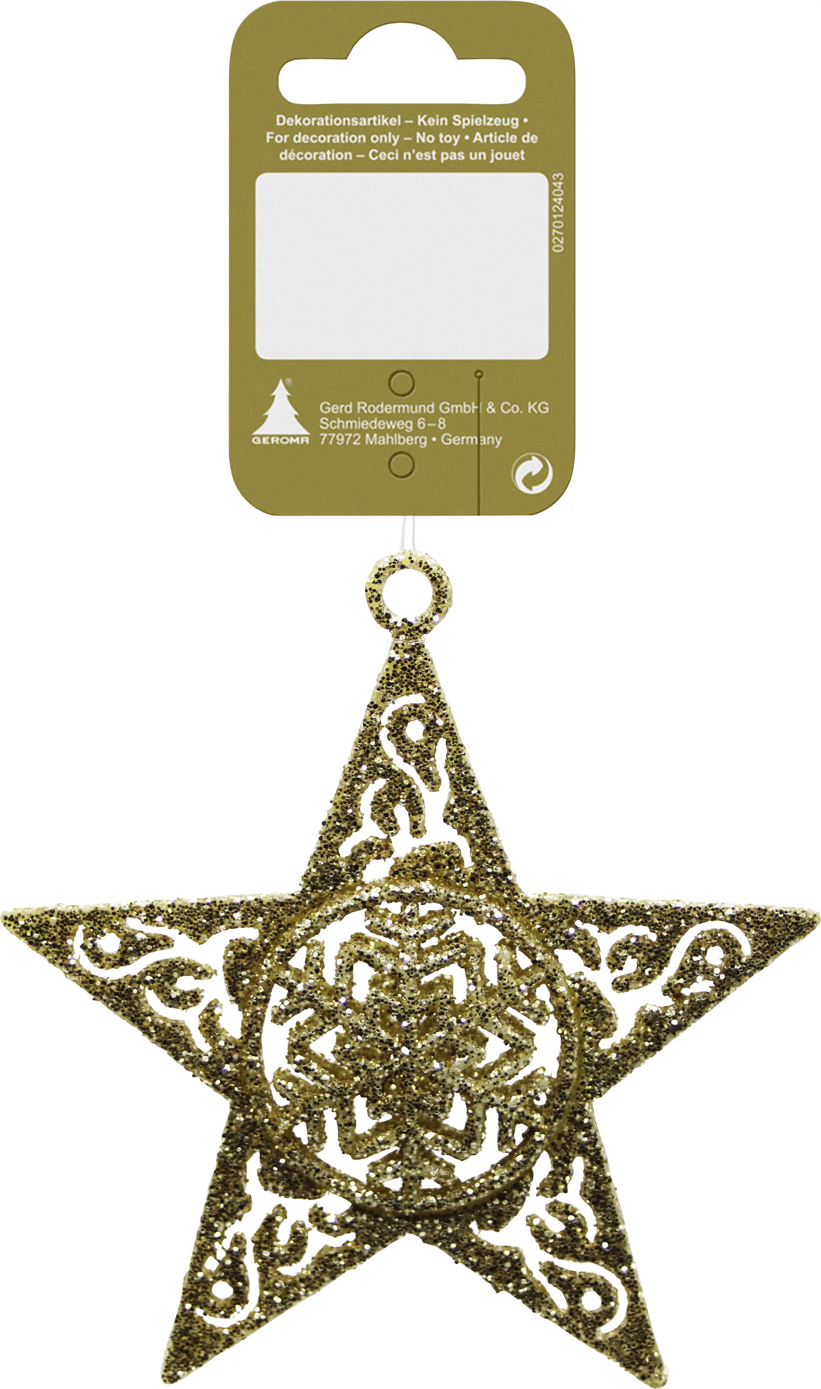 Weihnachtsanhänger Stern aus Kunststoff 10 cm gold mit Glitter