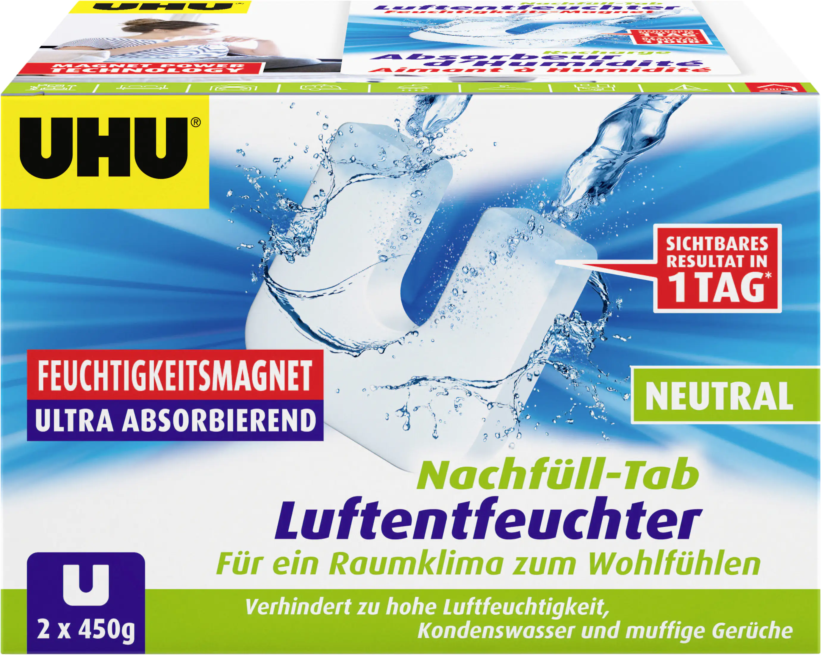 4026700531657 UHU Luftentfeuchter Feuchtigkeitsmagnet Neutral, 2 x 450 g