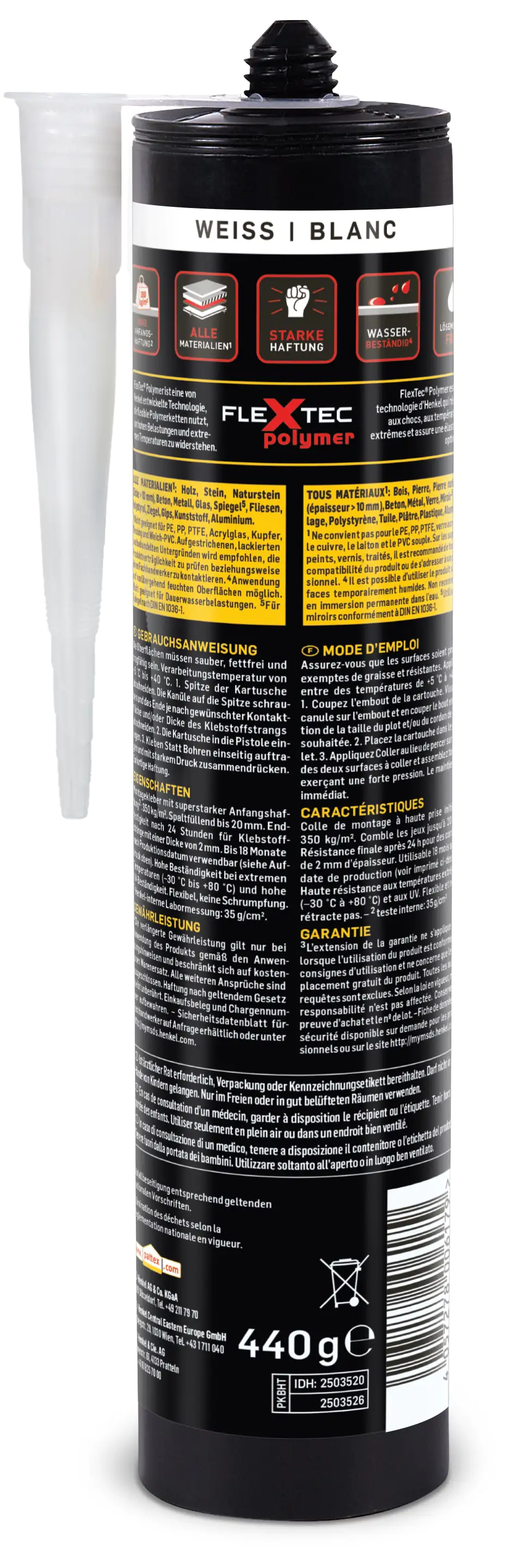 Pattex Montagekleber Kleben statt Bohren High Tack 440 g Kartusche, weiß Pattex Montagekleber Kleben statt Bohren High Tack 440 g Kartusche, weiß