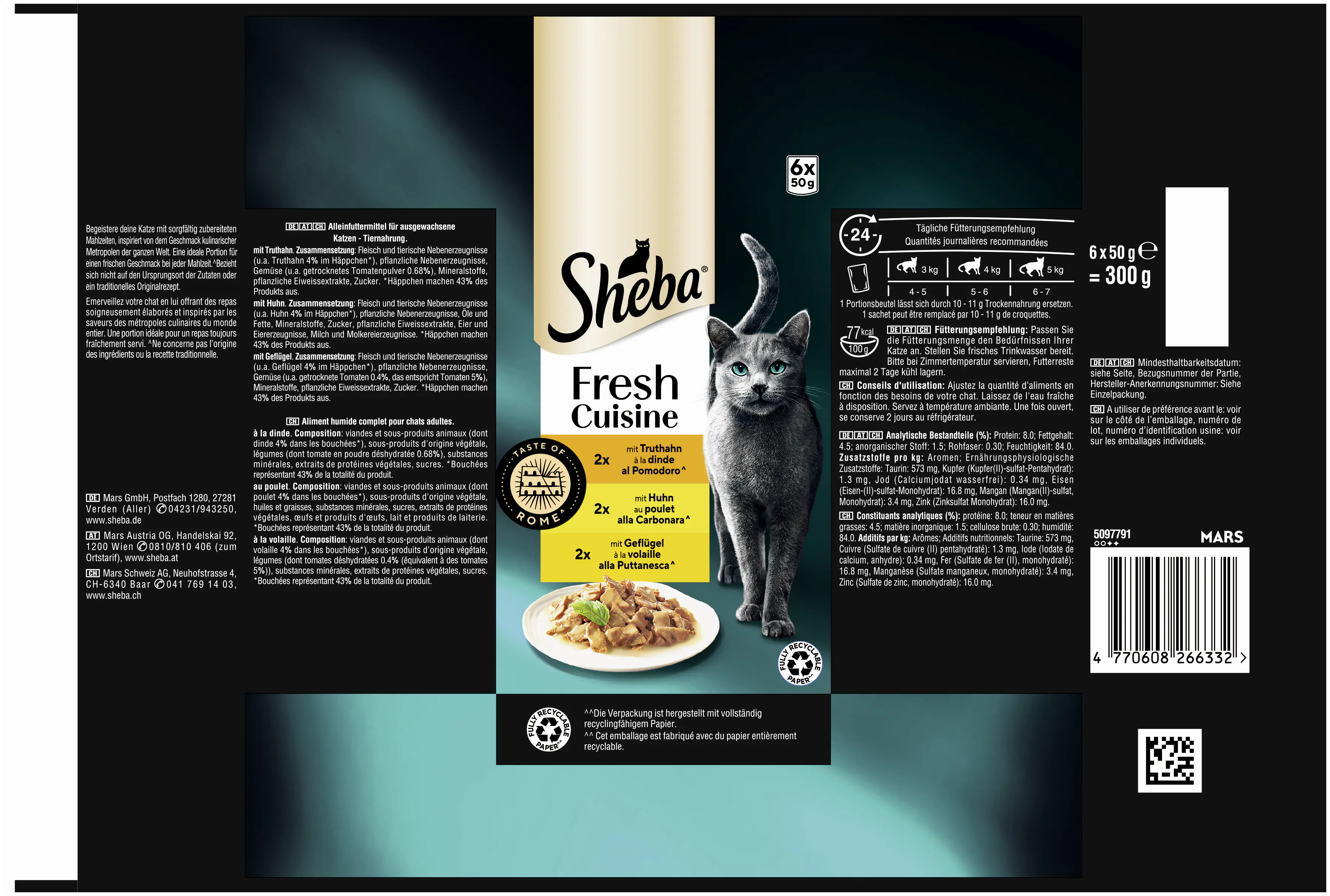 Sheba Fresh Cuisine Katzennassfutter Adult 6 x 50 g Truthahn 