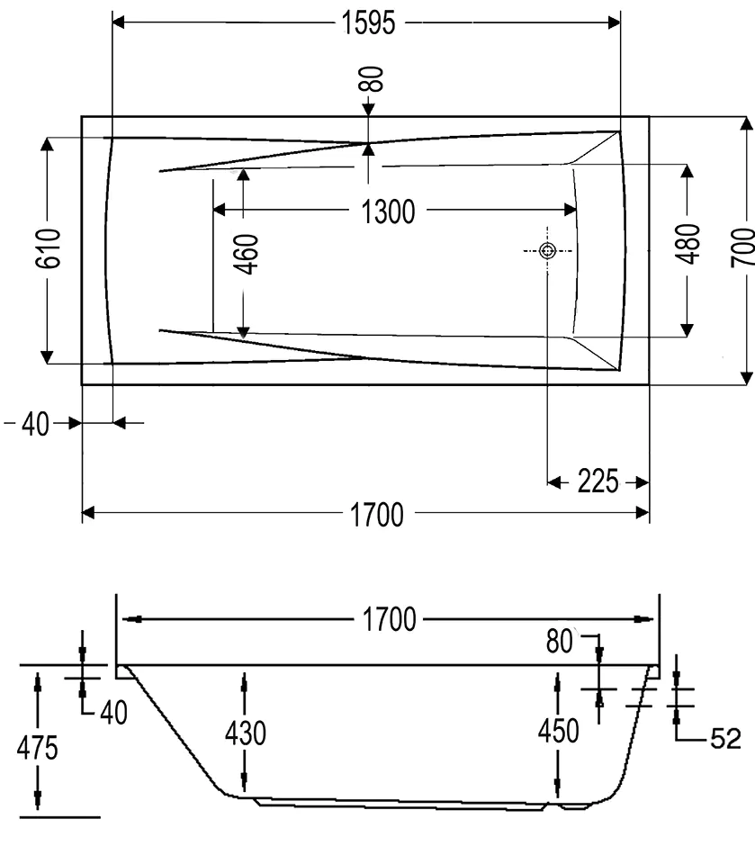 Ottofond Badewanne Atlanta 170 x 70 cm, weiß