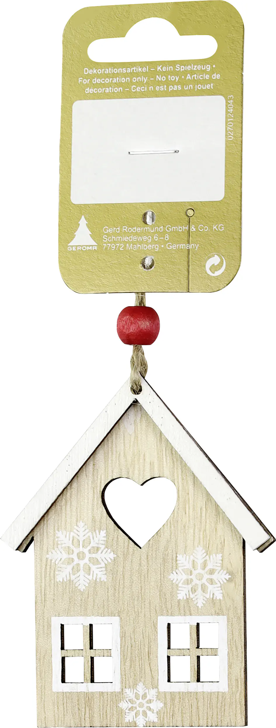 Dekohänger Haus Weihnachten Holz 8 x 7 cm natur-weiß 