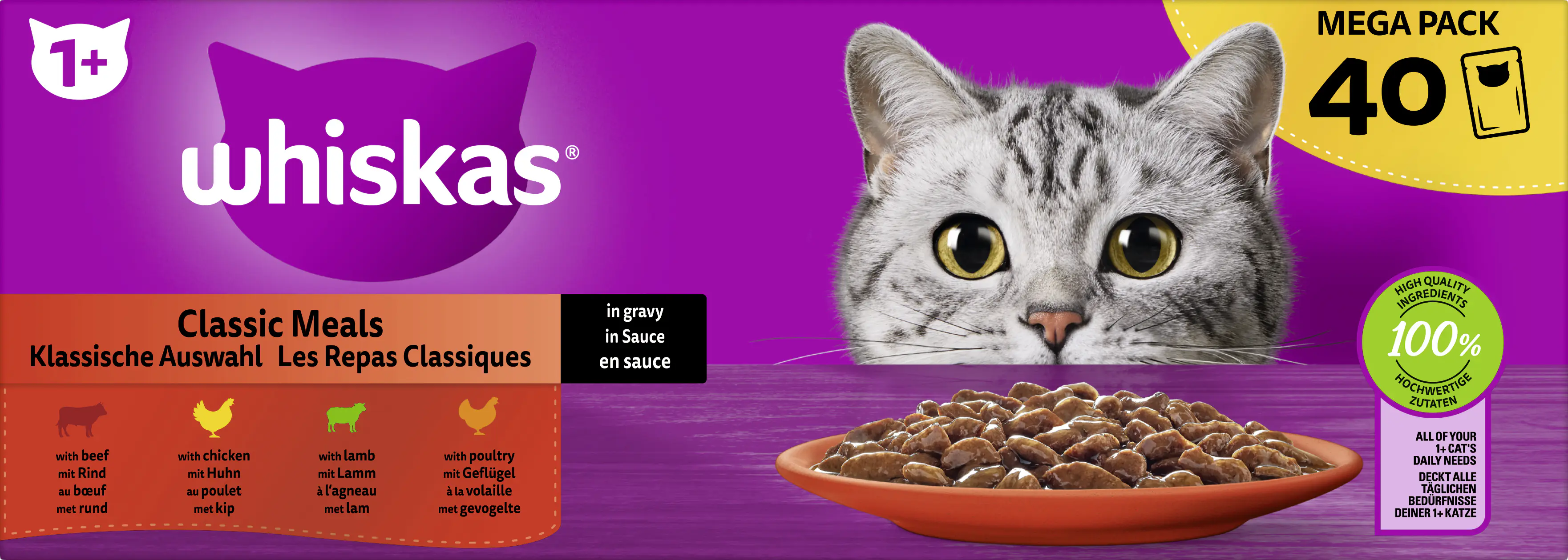 Whiskas Klassische Auswahl Katzennassfutter Adult 40 x 85 g Geflügel in Sauce