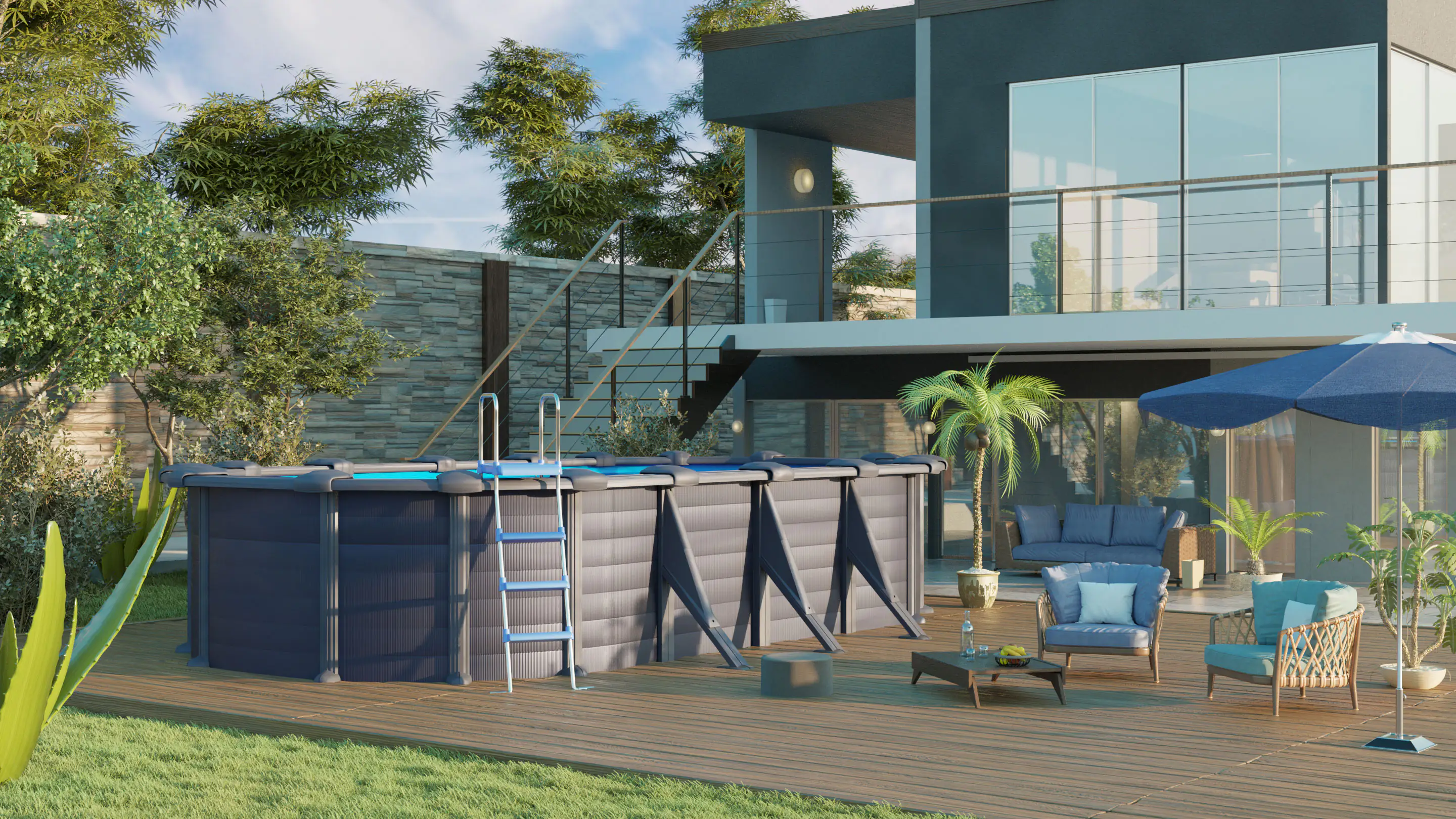 Gre Stahlwandpool Granada oval 730 x 375 x 132 cm, graphit