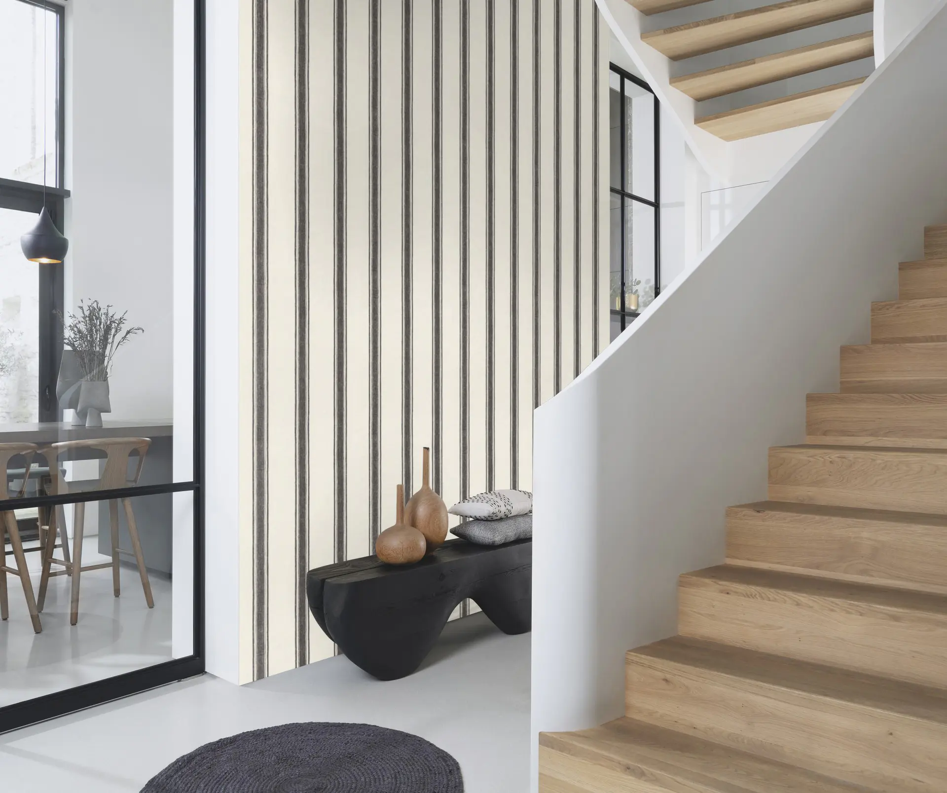 Rasch Vliestapete 555639 Weiß-Weiß-Schwarz Streifen 10,05 m x 0,53 m