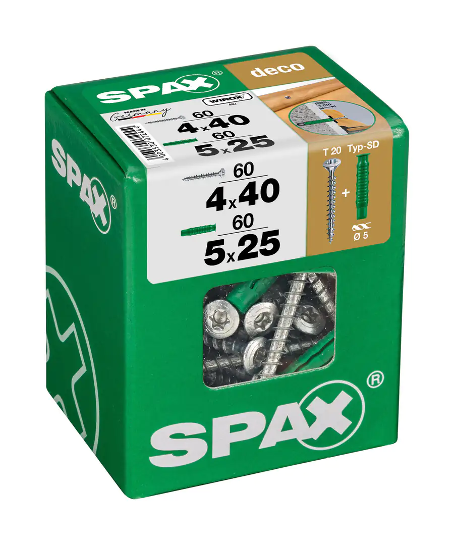 Spax Universalschrauben 4.0 x 40 mm TX 20 - 60 Stk. (+60 Dübel)