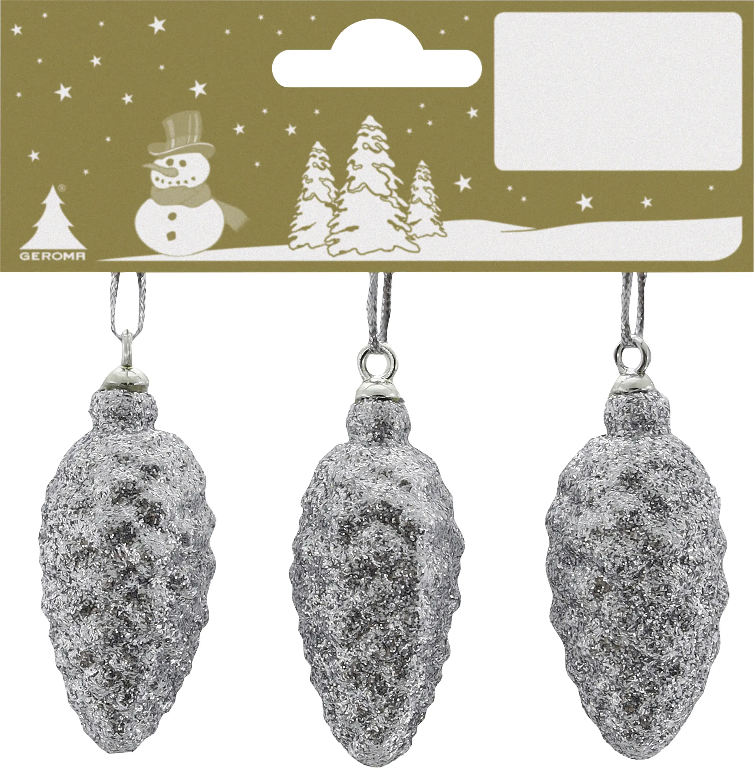 Weihnachtsanhänger Tannenzapfen aus Kunststoff 6 cm silber - 3 Stück